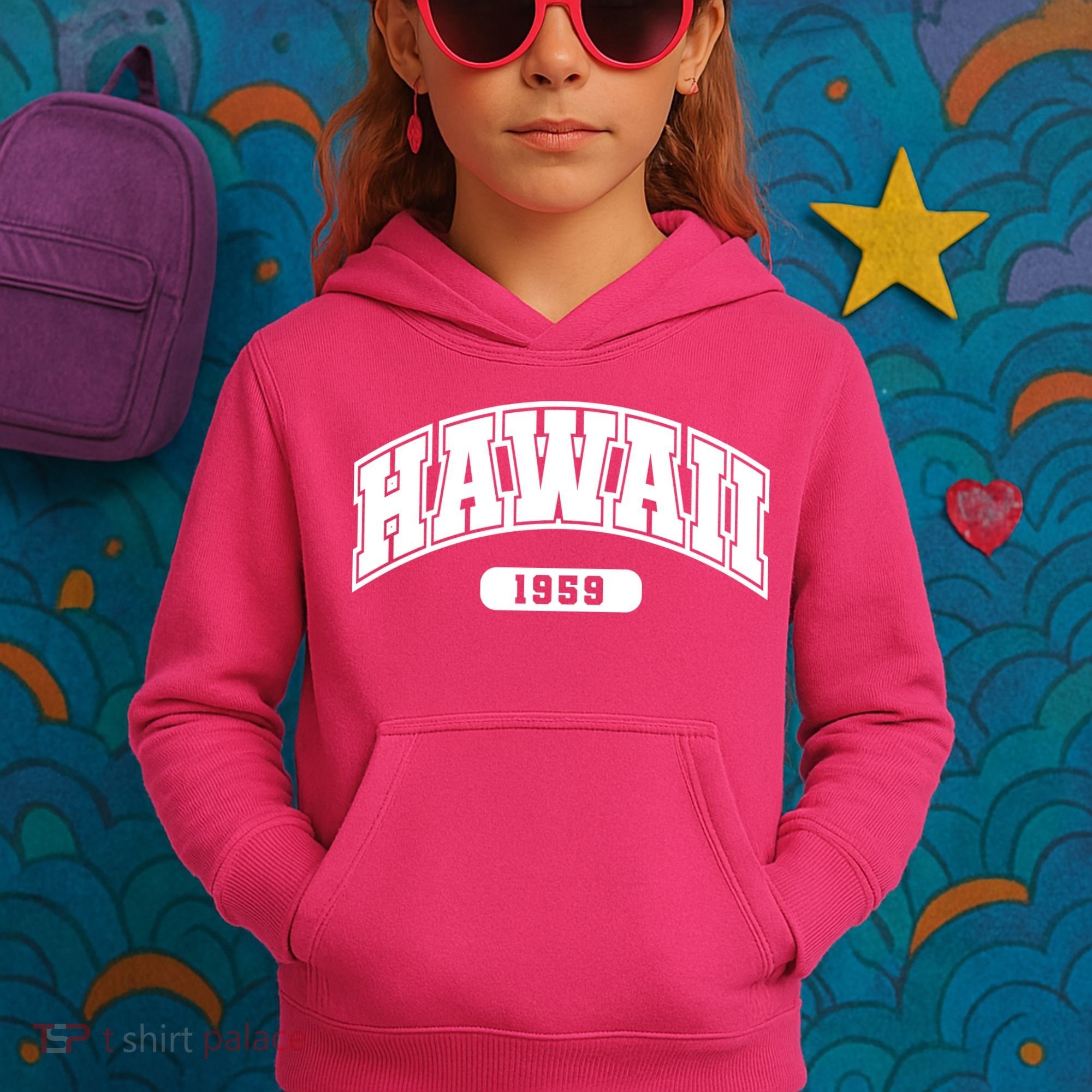 Hawaii Collegiate Style 1959 Kids Hoodie