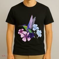 Hummingbird Colibri Snowcap Bird Flowers Tropical Summer T-Shirt thumb 3