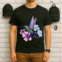 Hummingbird Colibri Snowcap Bird Flowers Tropical Summer T-Shirt thumb 6