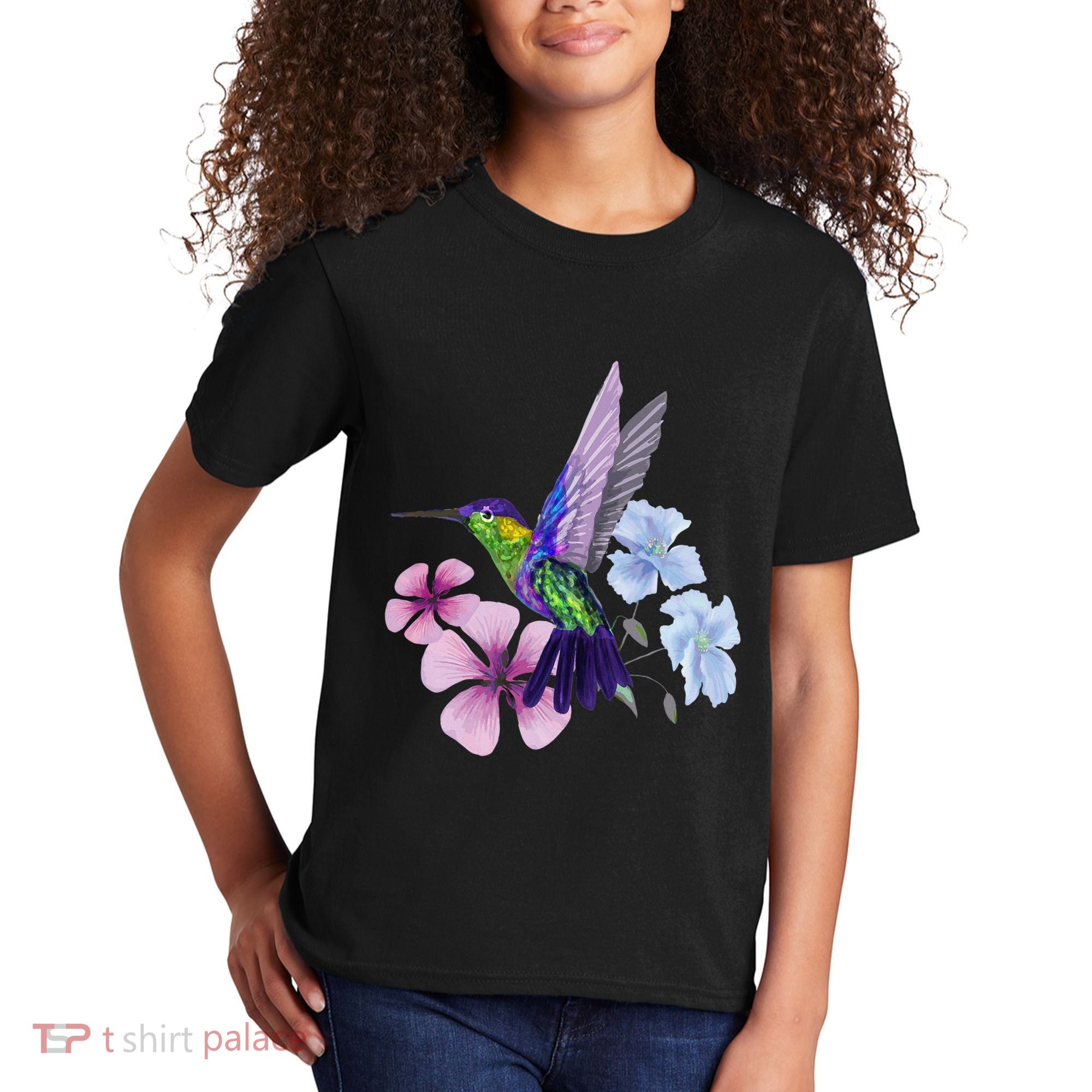 Hummingbird Colibri Snowcap Bird Flowers Tropical Summer Kids T-Shirt