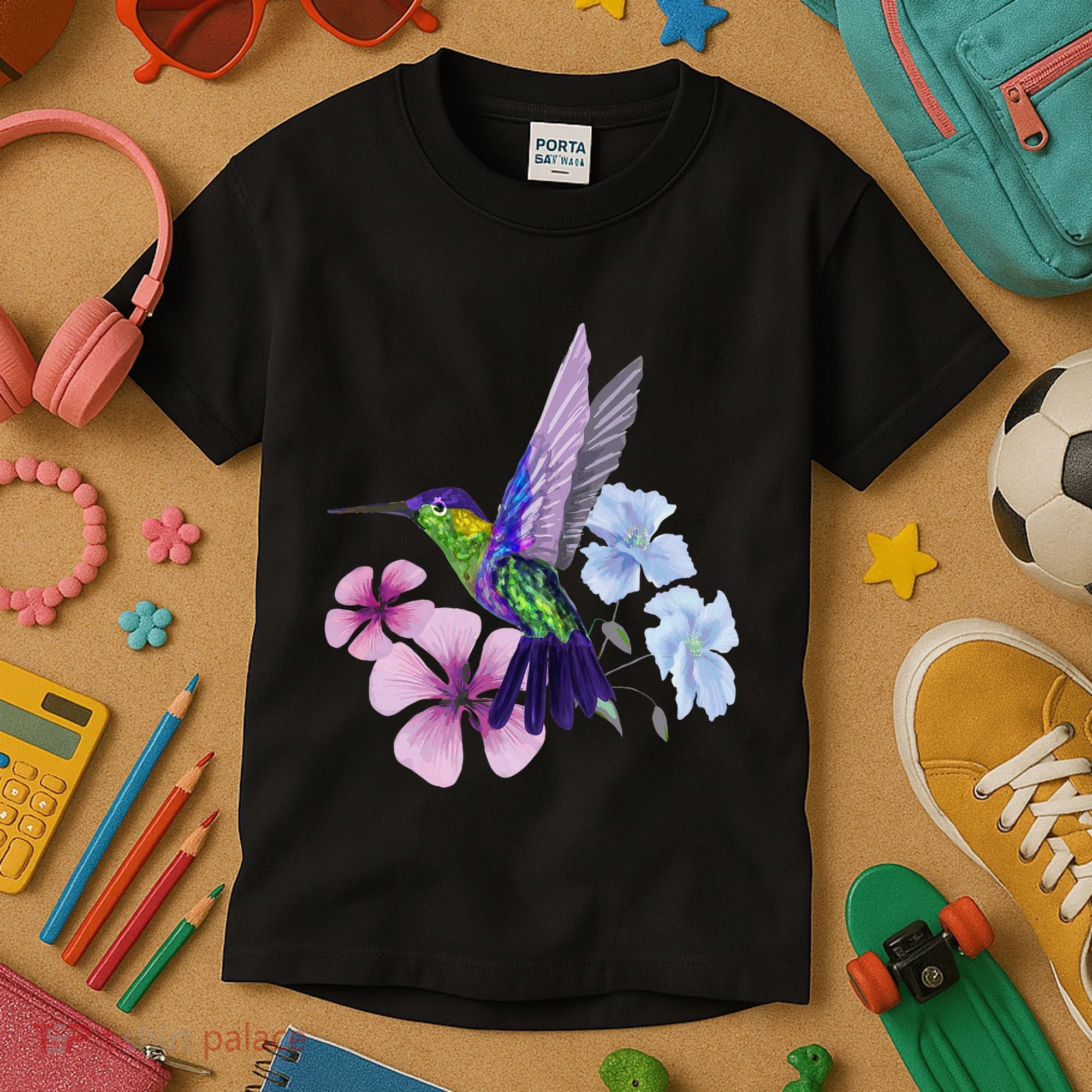 Hummingbird Colibri Snowcap Bird Flowers Tropical Summer Kids T-Shirt