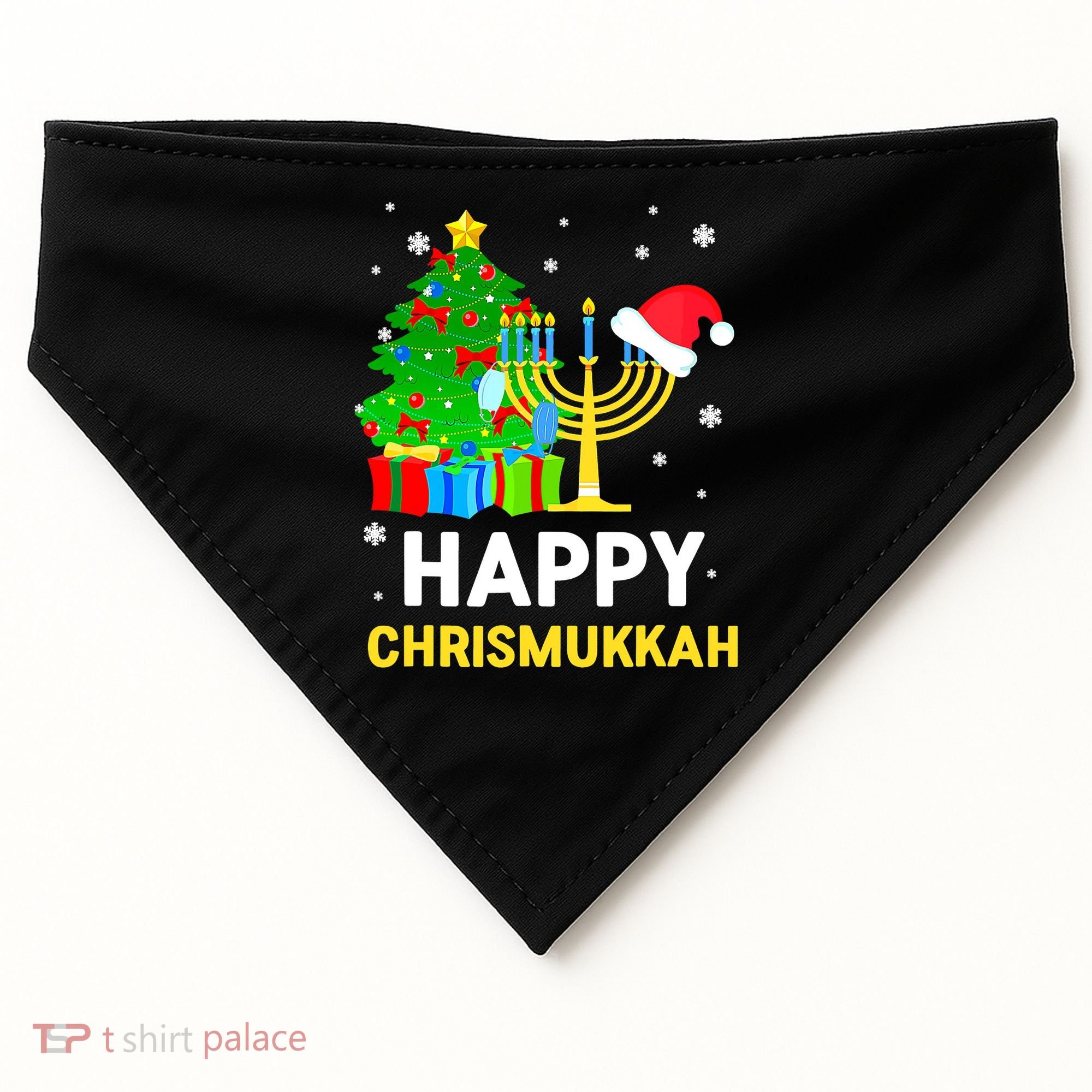 Happy Chrismukkah Santa Hat Christmas Hanukkah Sleep USA-Made Doggie Bandana