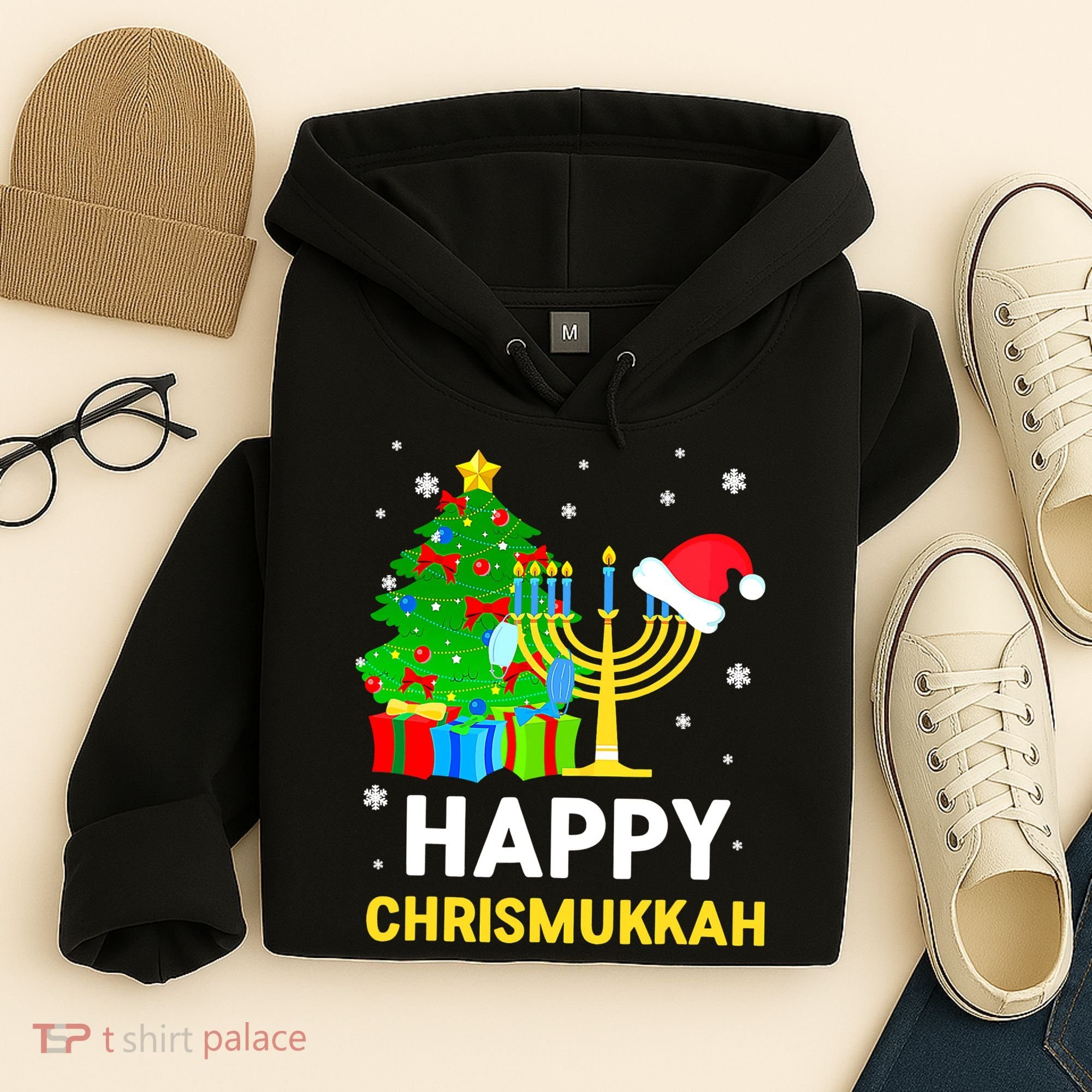 Happy Chrismukkah Santa Hat Christmas Hanukkah Sleep Hoodie