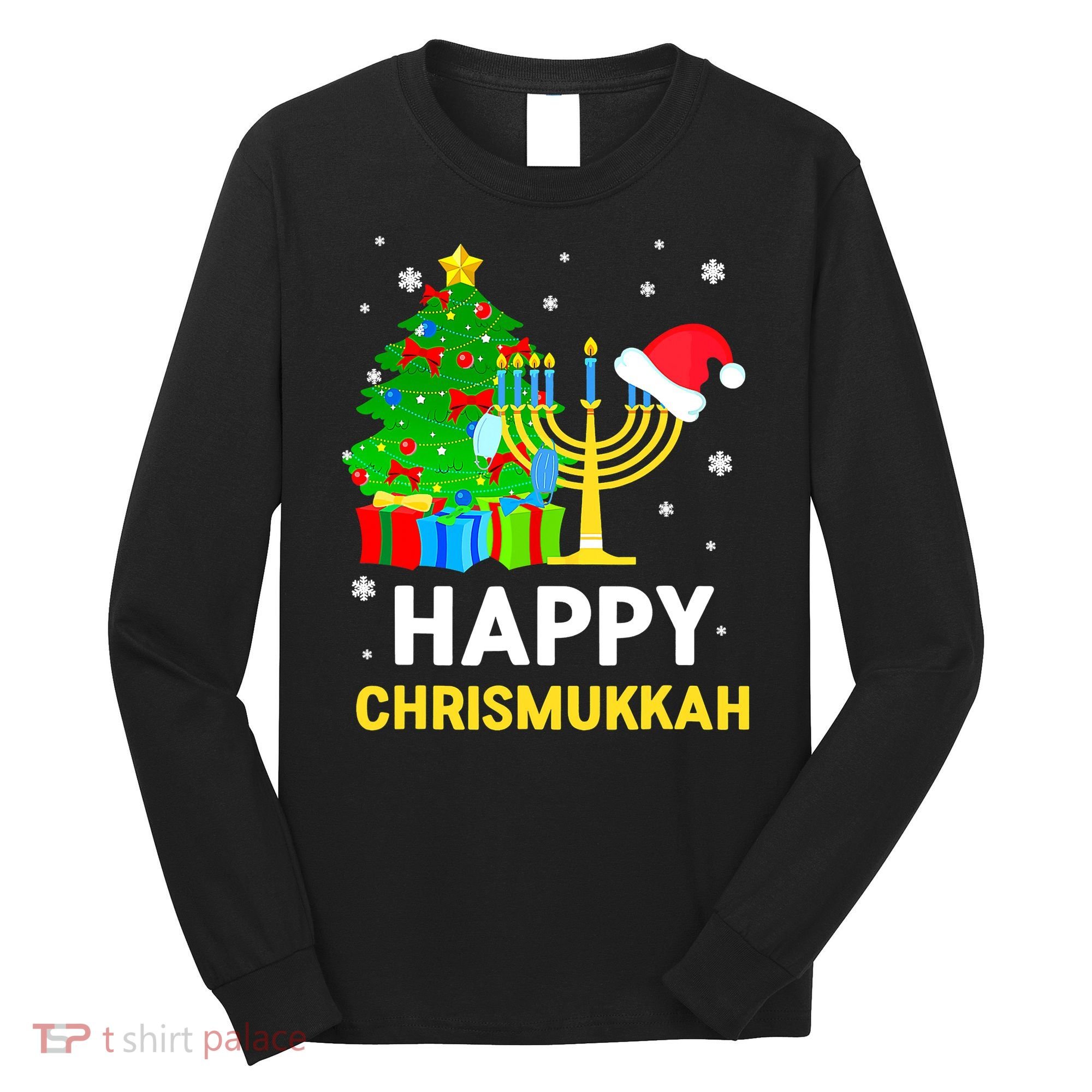 Happy Chrismukkah Santa Hat Christmas Hanukkah Sleep Long Sleeve Shirt