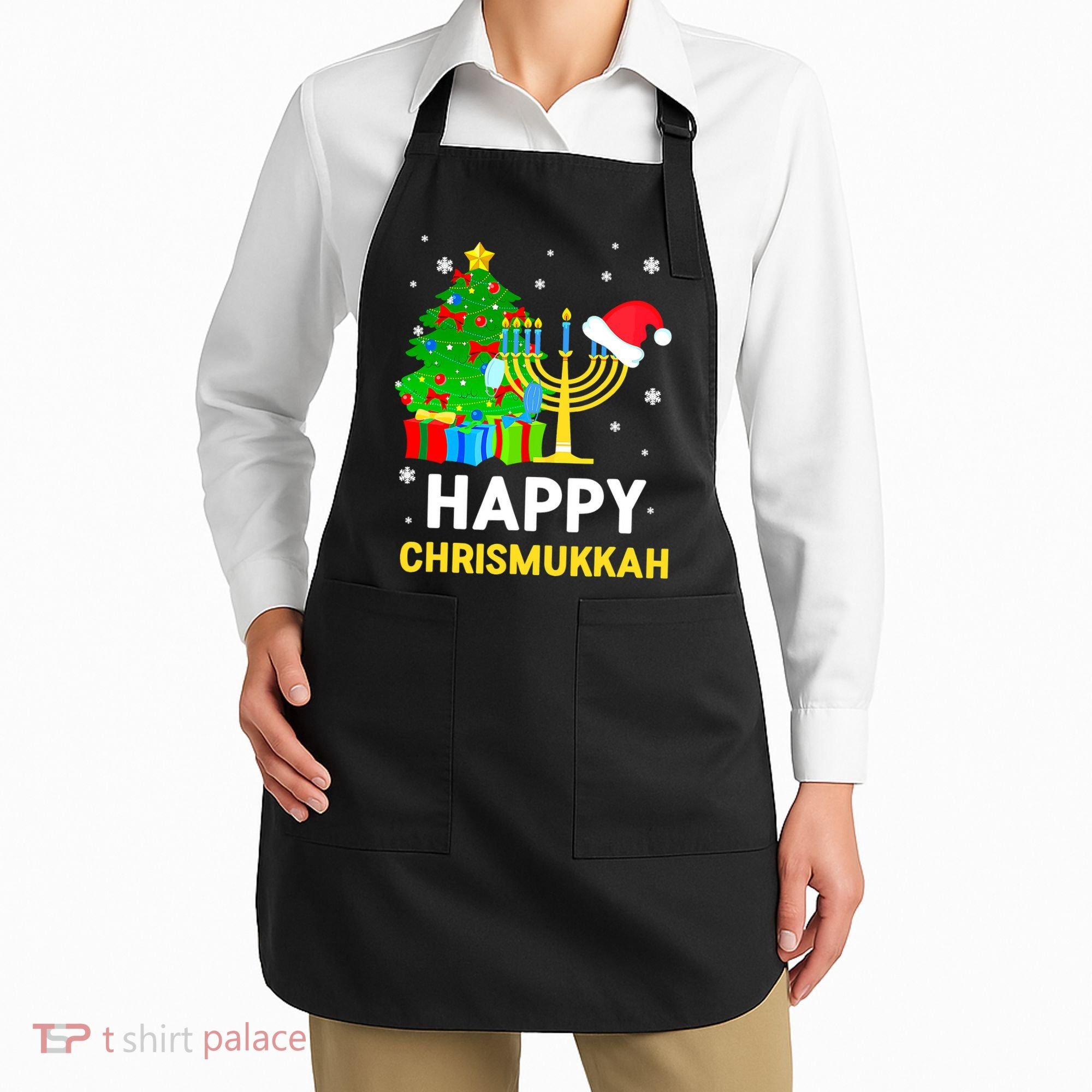 Happy Chrismukkah Santa Hat Christmas Hanukkah Sleep Apron