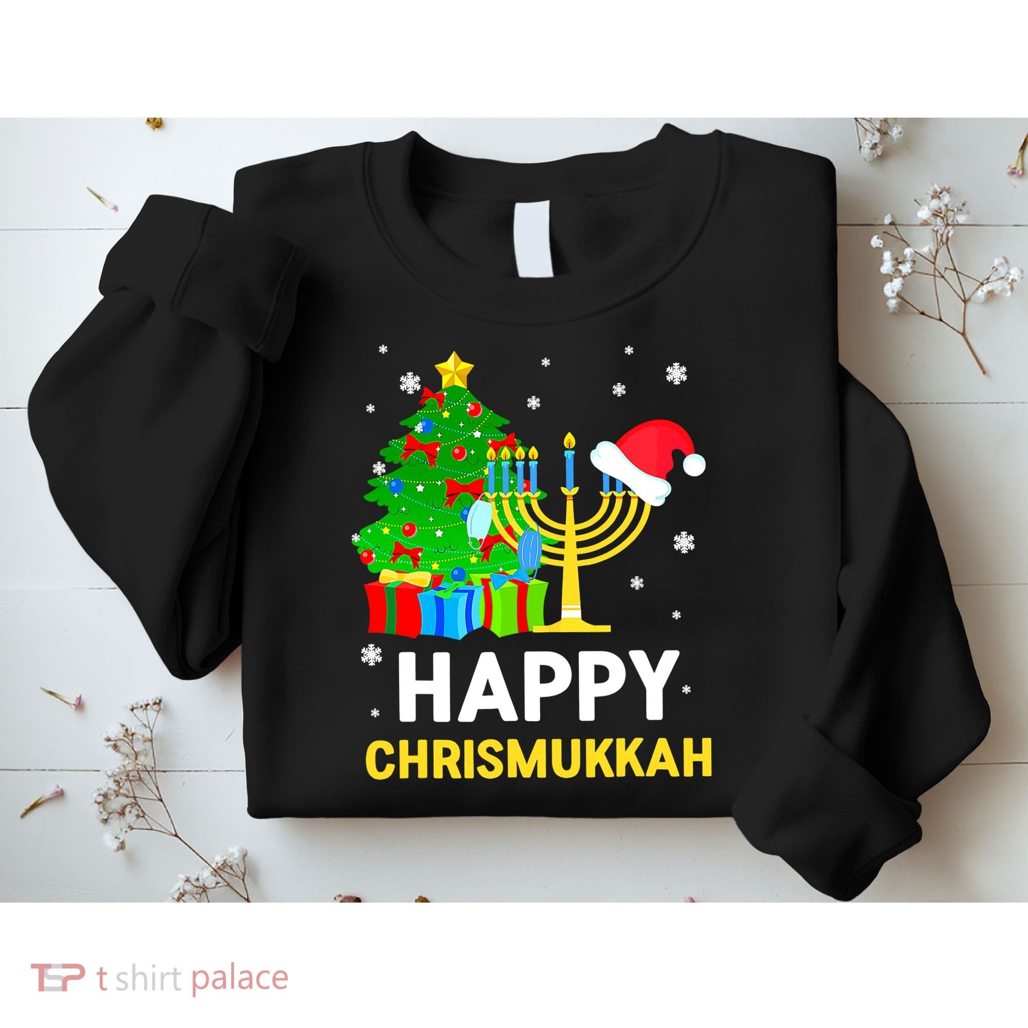 Happy Chrismukkah Santa Hat Christmas Hanukkah Sleep Sweatshirt
