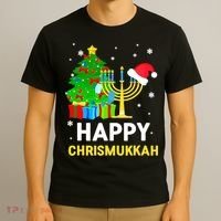 Happy Chrismukkah Santa Hat Christmas Hanukkah Sleep T-Shirt thumb 3
