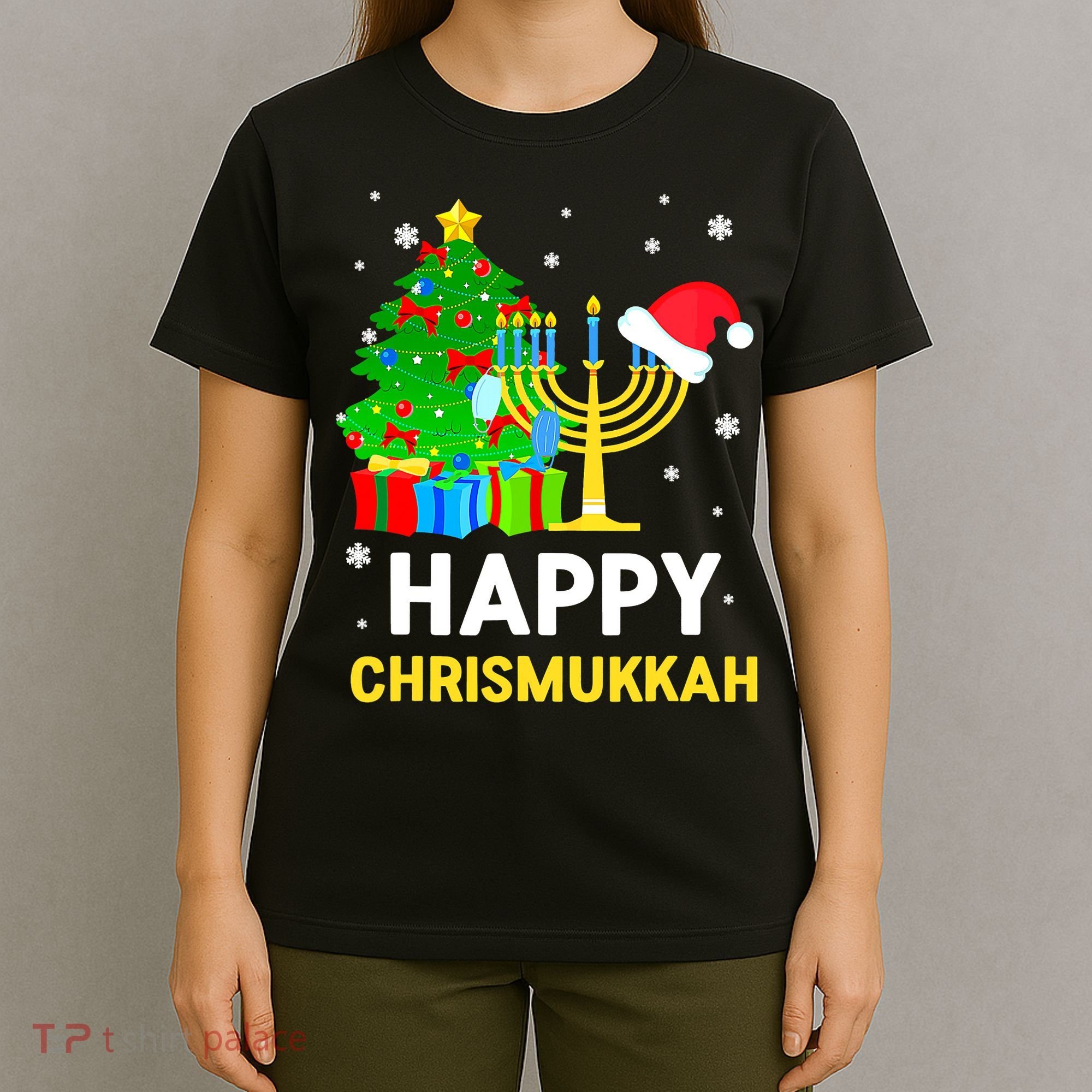 Happy Chrismukkah Santa Hat Christmas Hanukkah Sleep T-Shirt