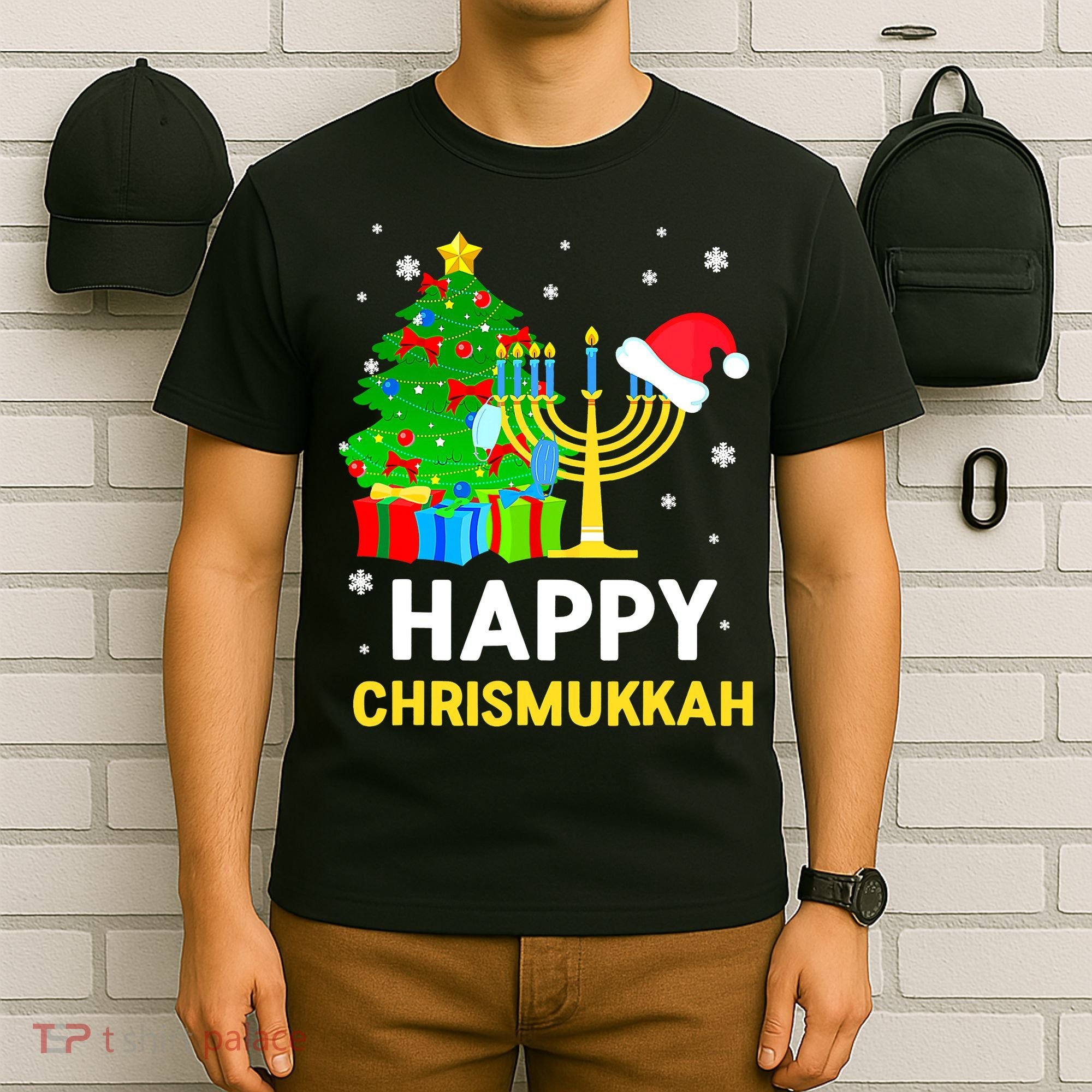 Happy Chrismukkah Santa Hat Christmas Hanukkah Sleep T-Shirt