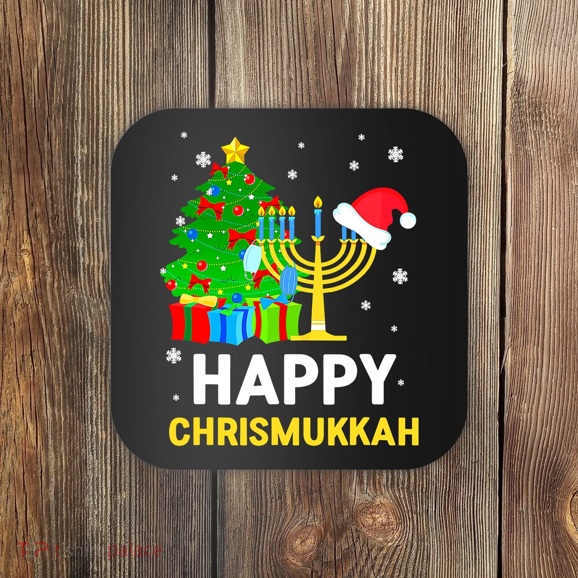 Happy Chrismukkah Santa Hat Christmas Hanukkah Sleep Coaster