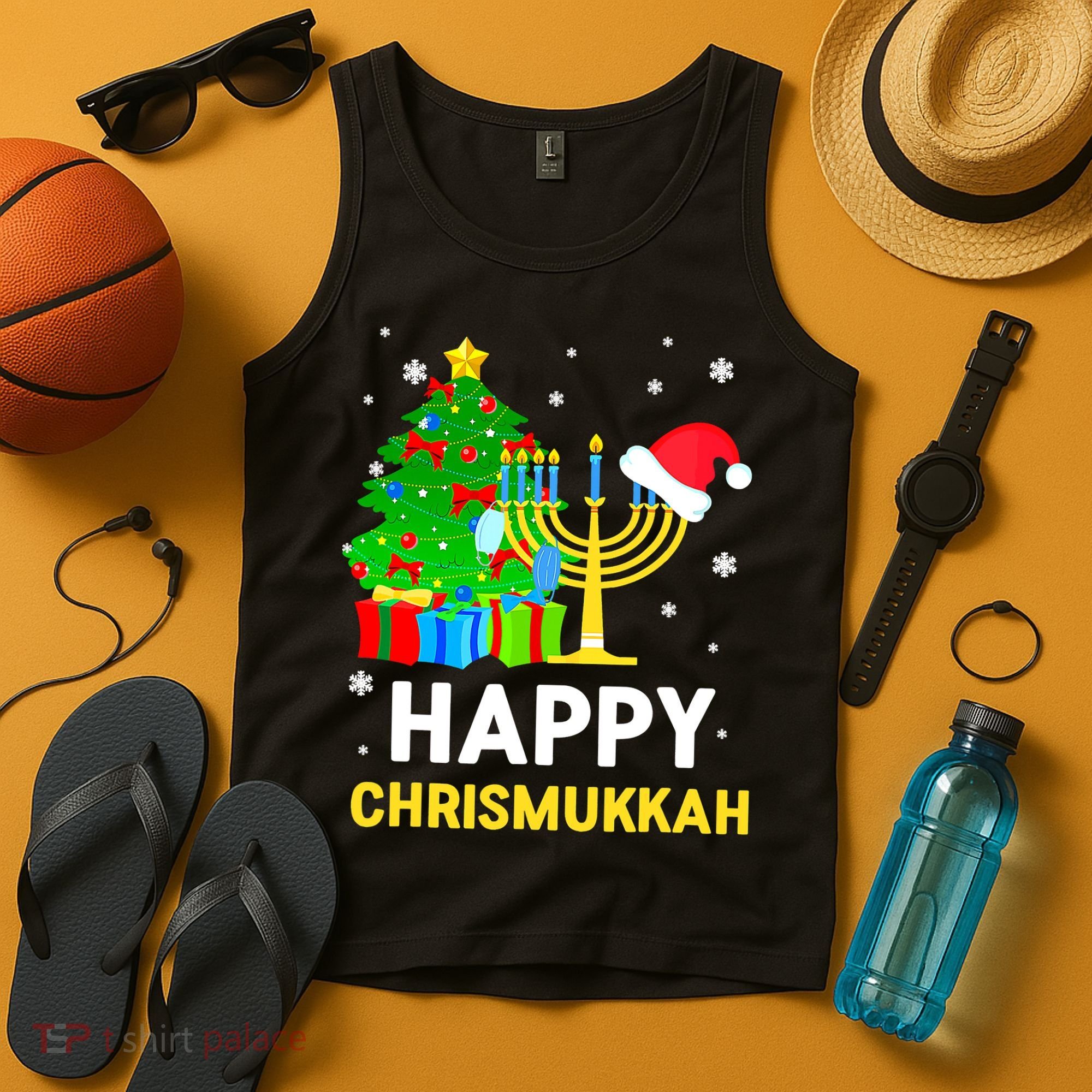 Happy Chrismukkah Santa Hat Christmas Hanukkah Sleep Tank Top
