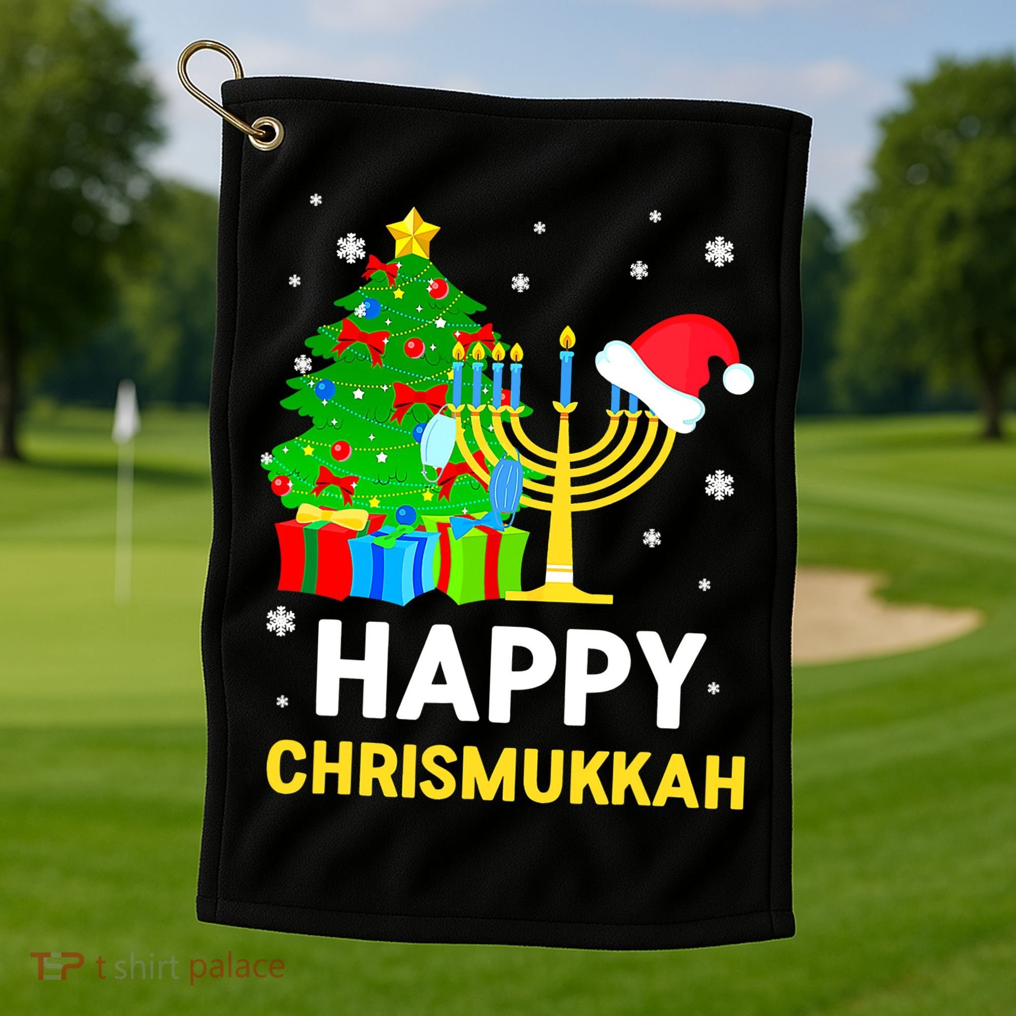 Happy Chrismukkah Santa Hat Christmas Hanukkah Sleep Golf Towel