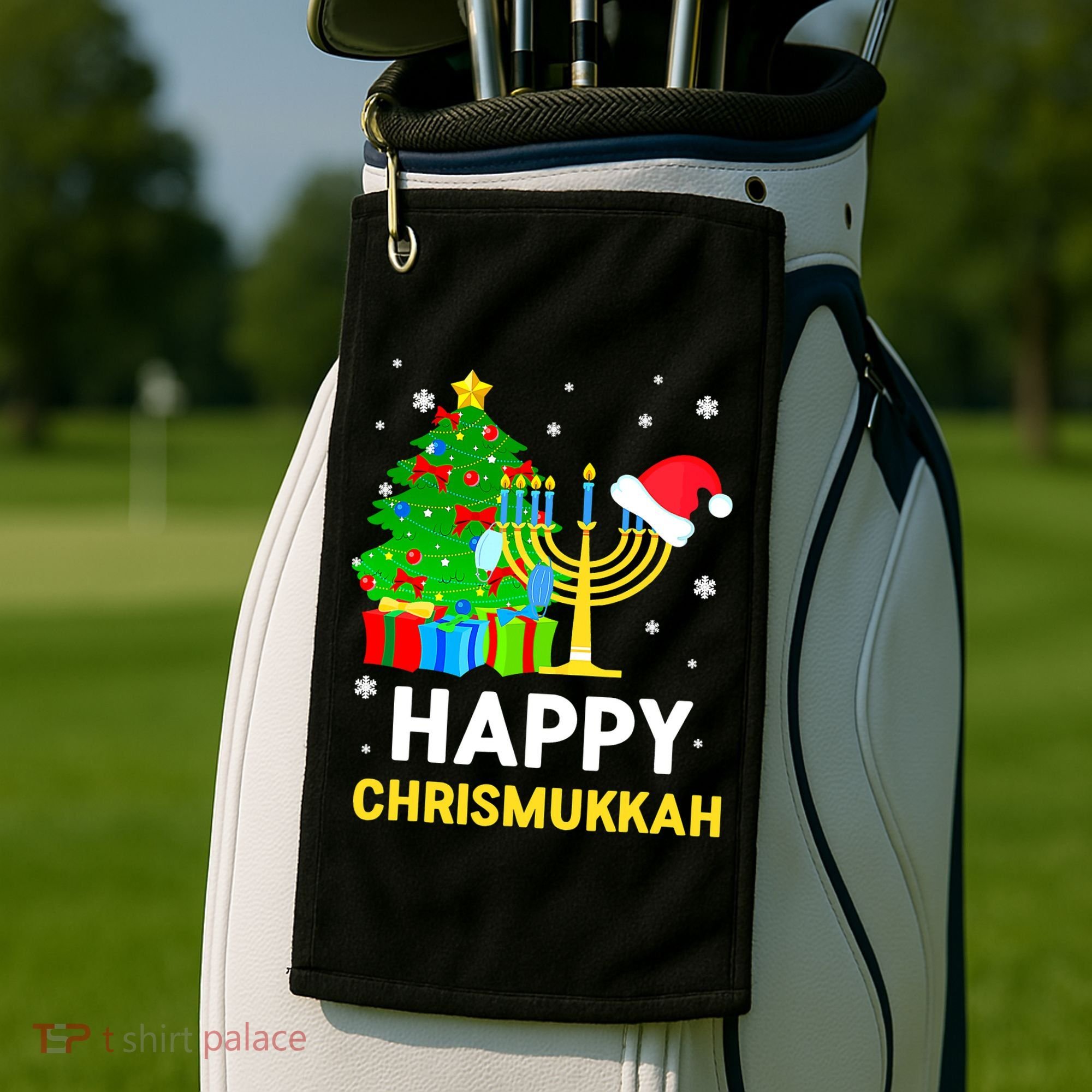Happy Chrismukkah Santa Hat Christmas Hanukkah Sleep Golf Towel