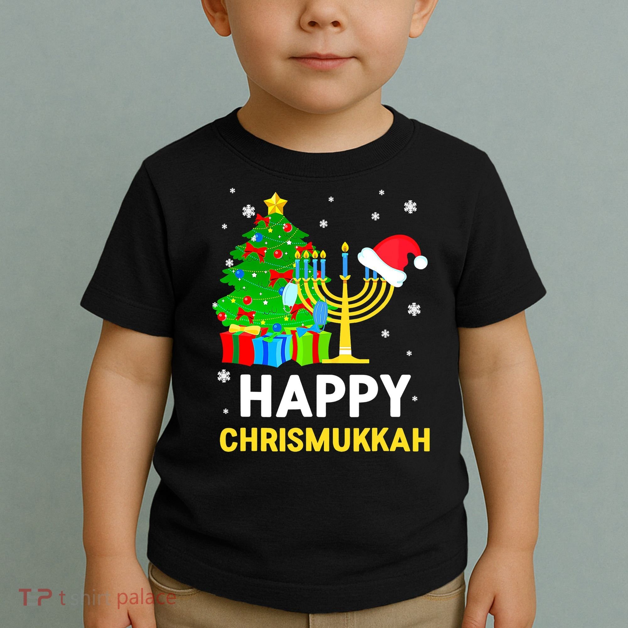 Happy Chrismukkah Santa Hat Christmas Hanukkah Sleep Toddler T-Shirt
