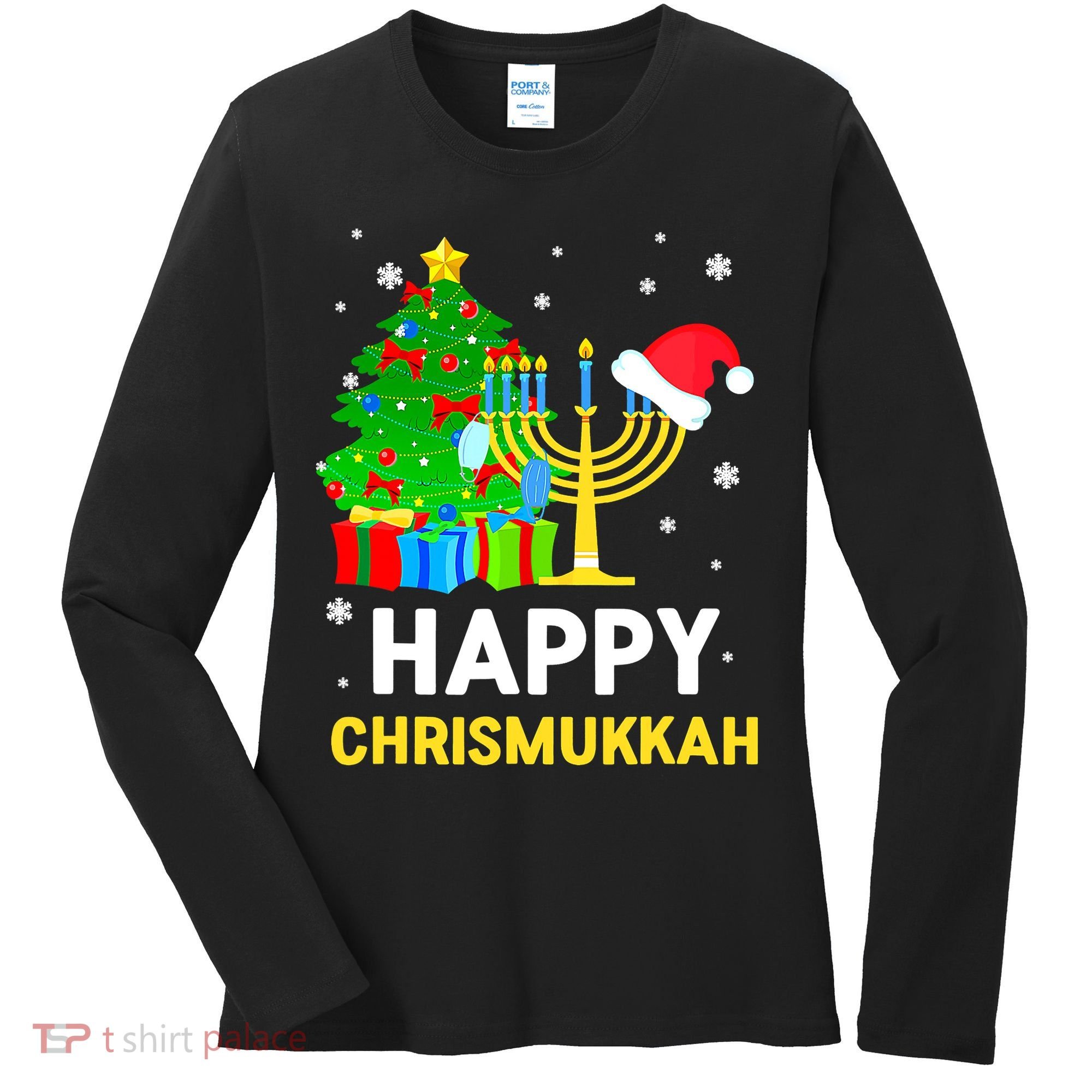 Happy Chrismukkah Santa Hat Christmas Hanukkah Sleep Women's Long Sleeve Shirt