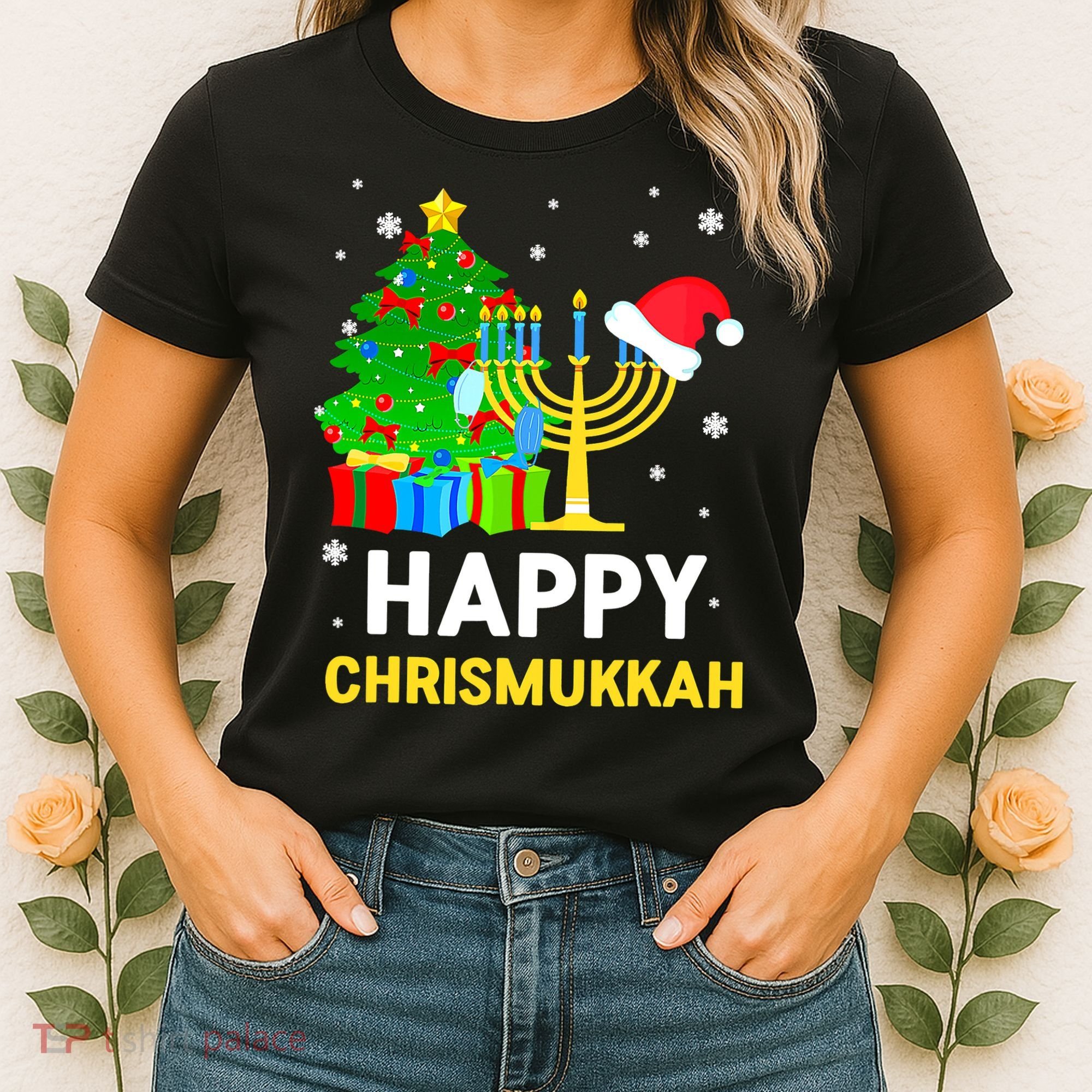 Happy Chrismukkah Santa Hat Christmas Hanukkah Sleep Women's T-Shirt