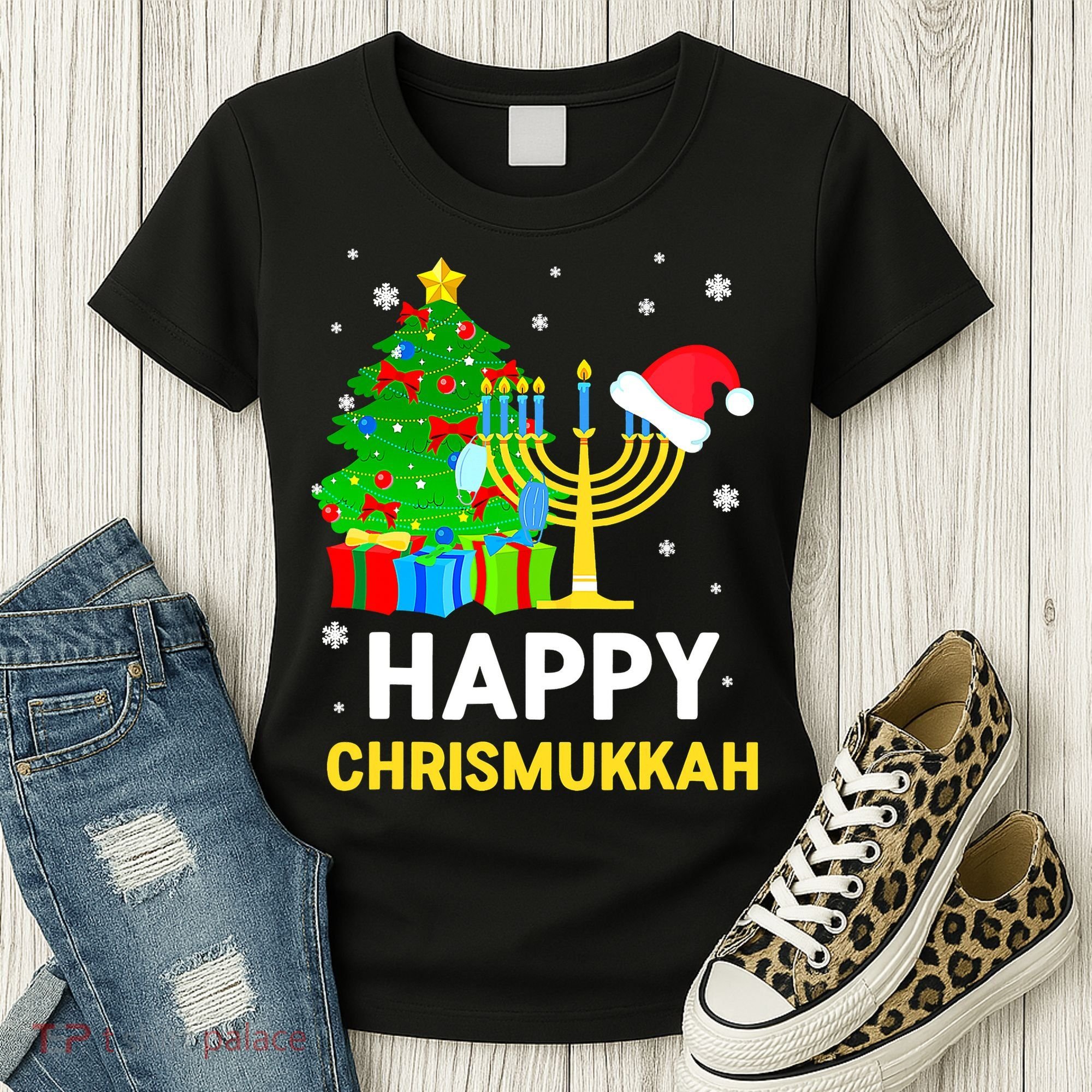 Happy Chrismukkah Santa Hat Christmas Hanukkah Sleep Women's T-Shirt