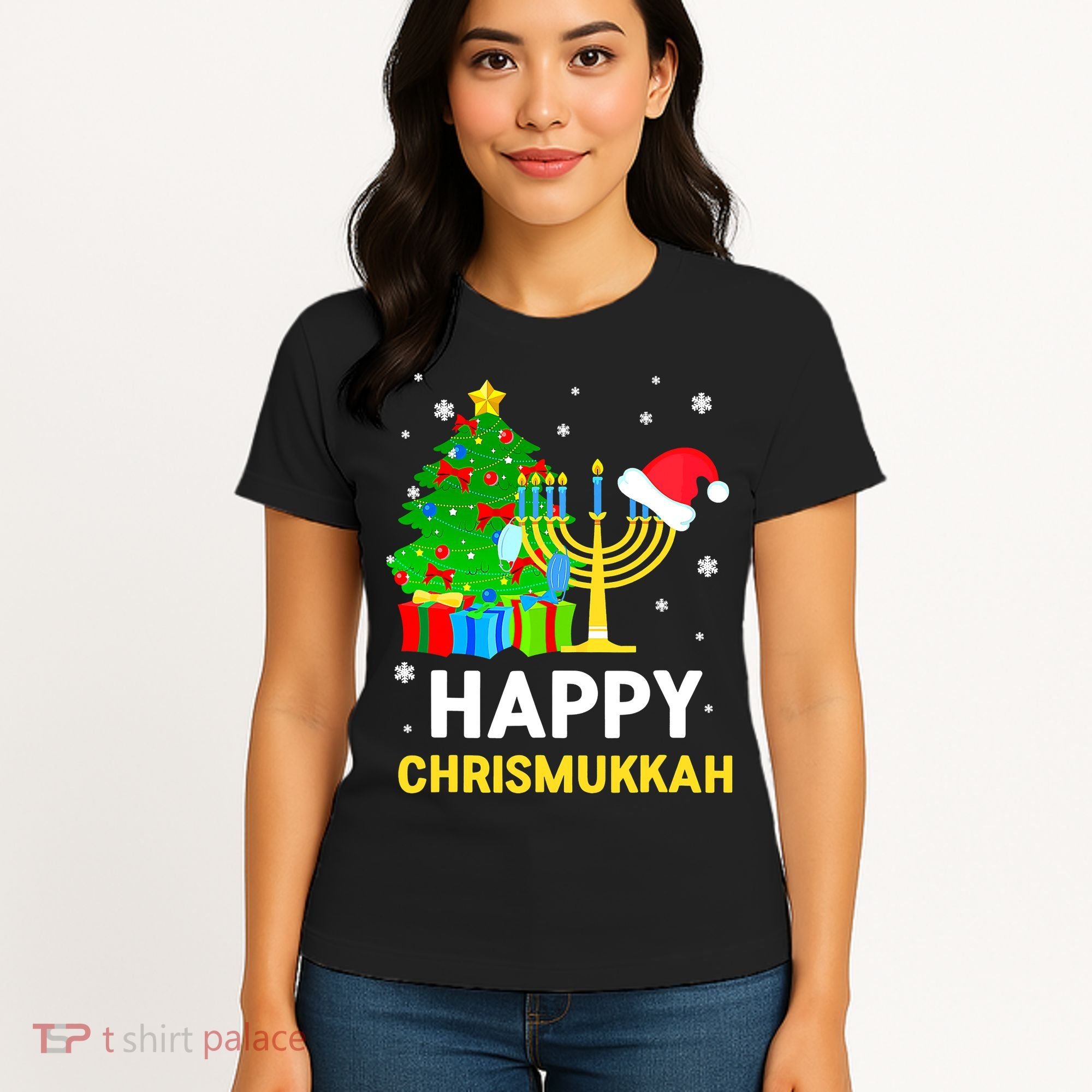 Happy Chrismukkah Santa Hat Christmas Hanukkah Sleep Women's T-Shirt