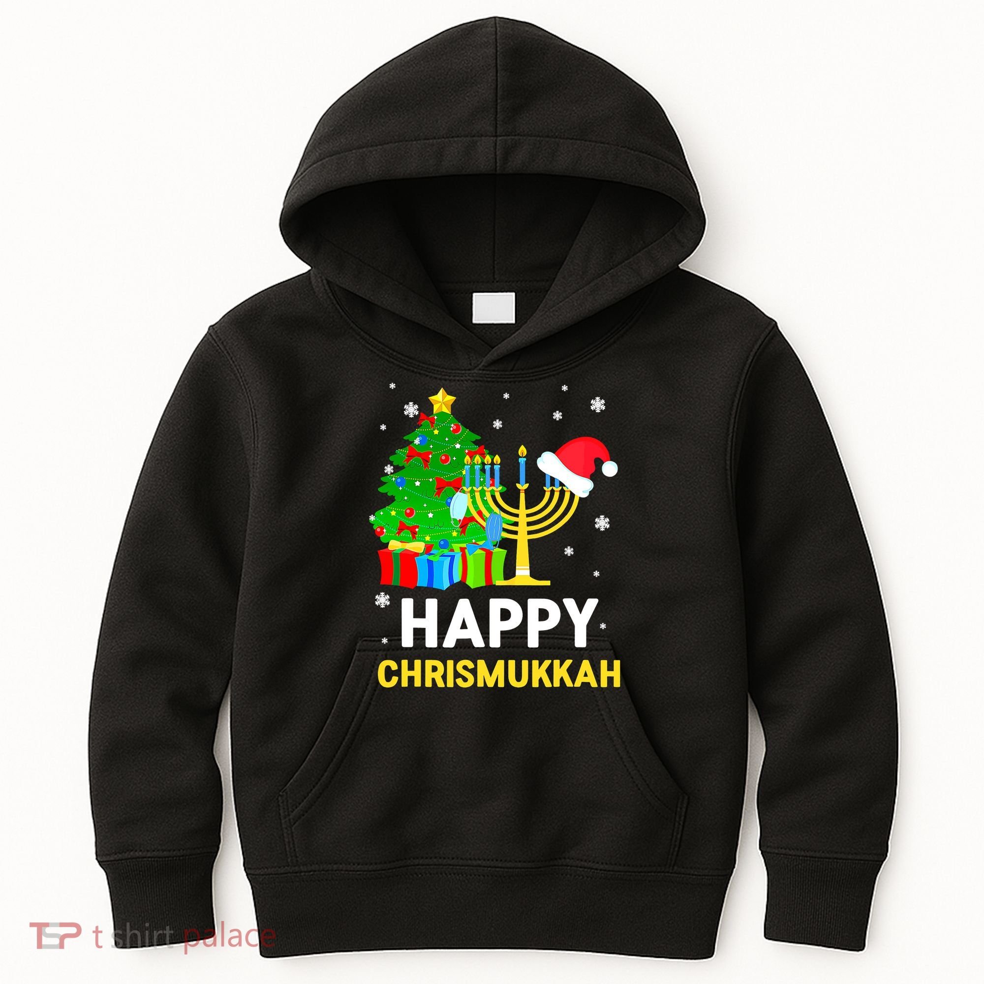 Happy Chrismukkah Santa Hat Christmas Hanukkah Sleep Kids Hoodie