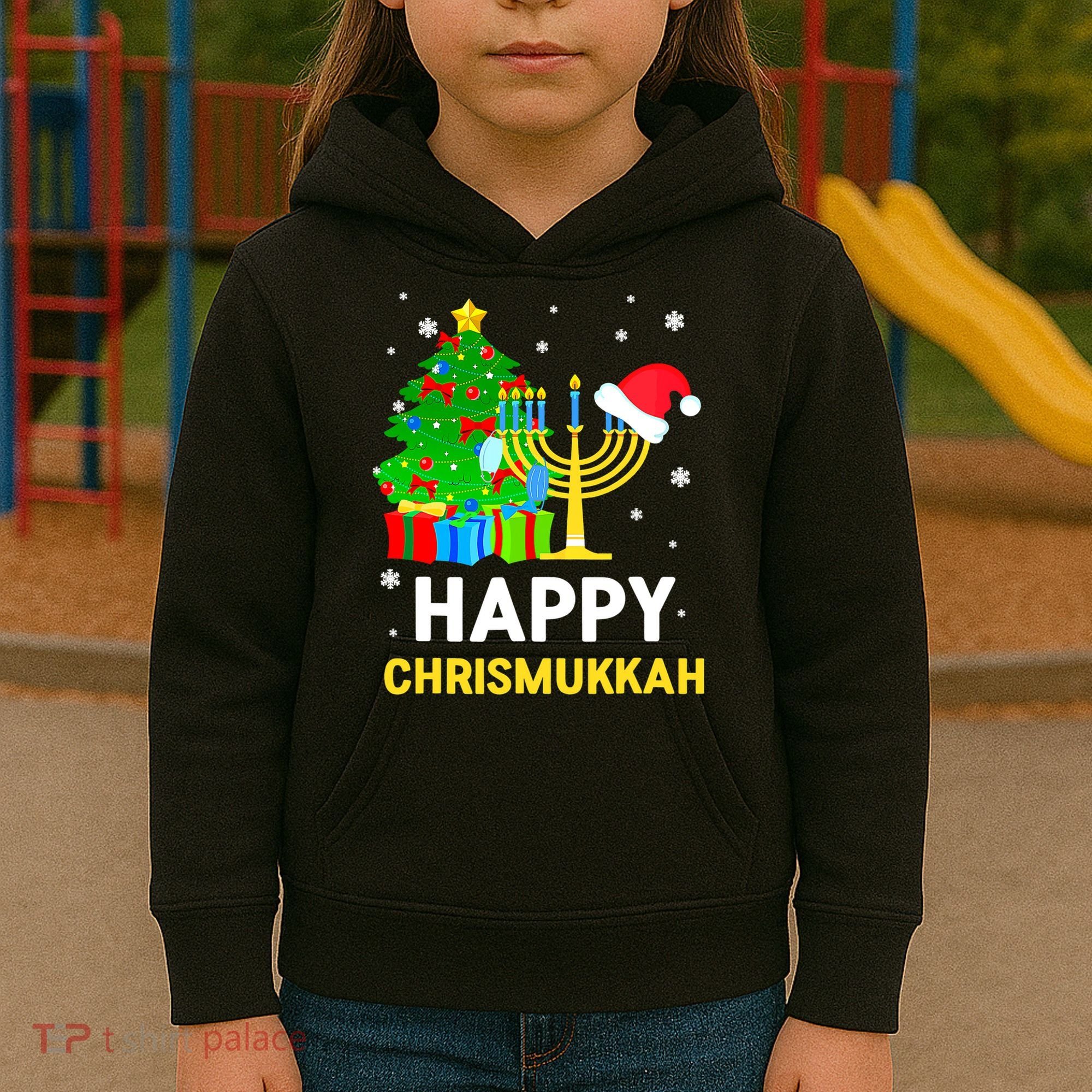 Happy Chrismukkah Santa Hat Christmas Hanukkah Sleep Kids Hoodie