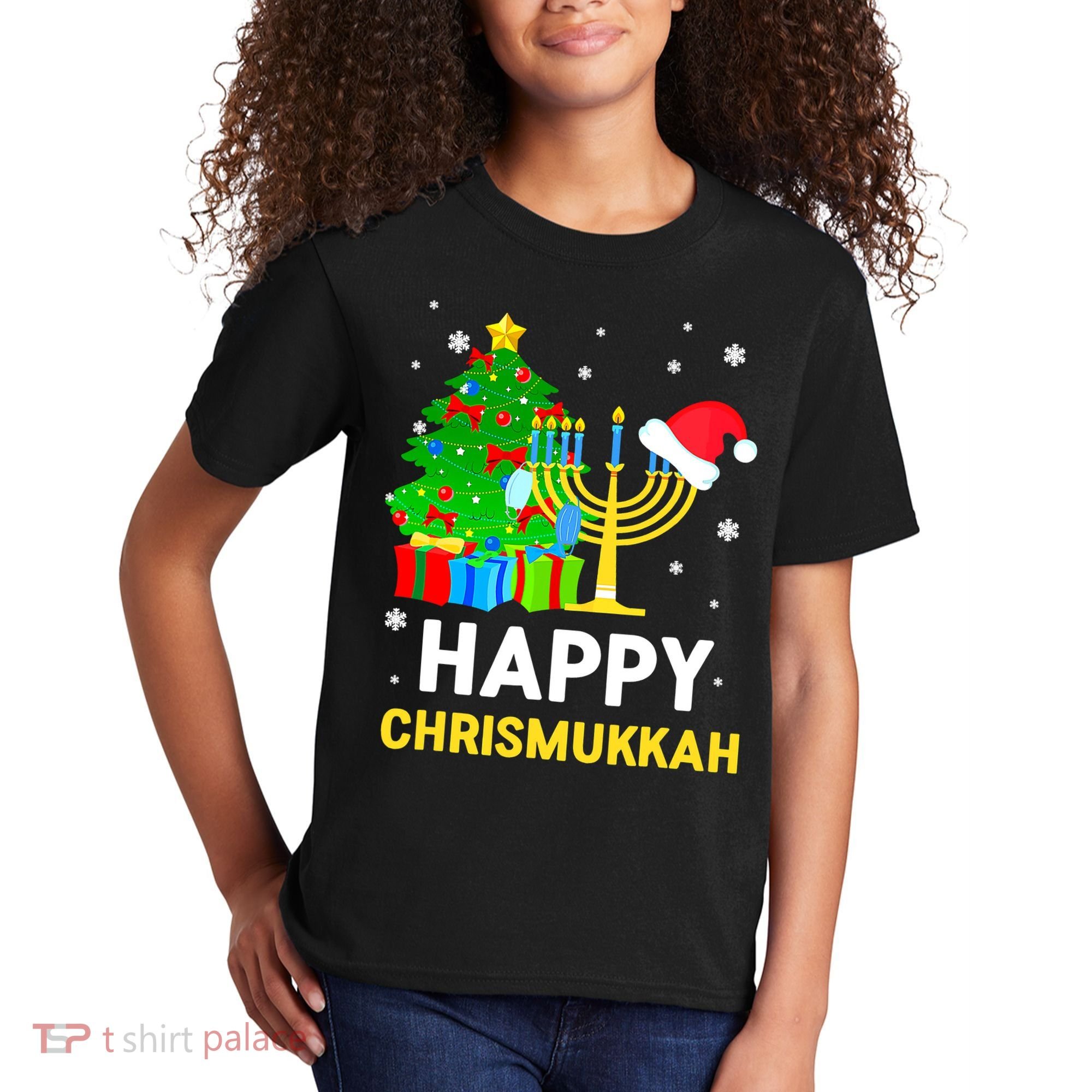 Happy Chrismukkah Santa Hat Christmas Hanukkah Sleep Kids T-Shirt