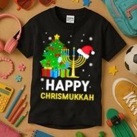 Happy Chrismukkah Santa Hat Christmas Hanukkah Sleep Kids T-Shirt thumb 3