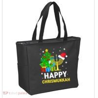 Happy Chrismukkah Santa Hat Christmas Hanukkah Sleep Tote Bag thumb 2