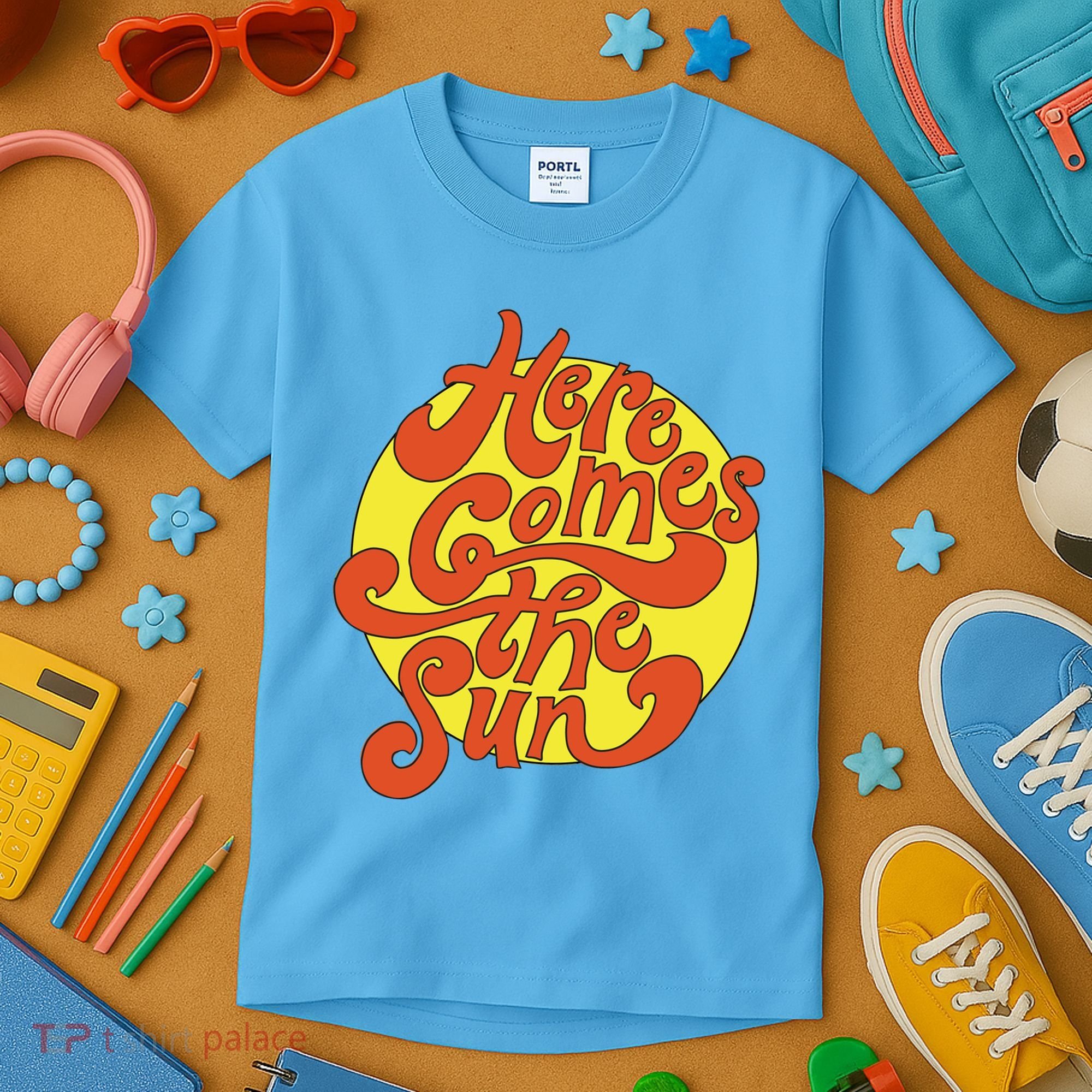 Here Comes The Sun Summer Beach Retro Kids T-Shirt