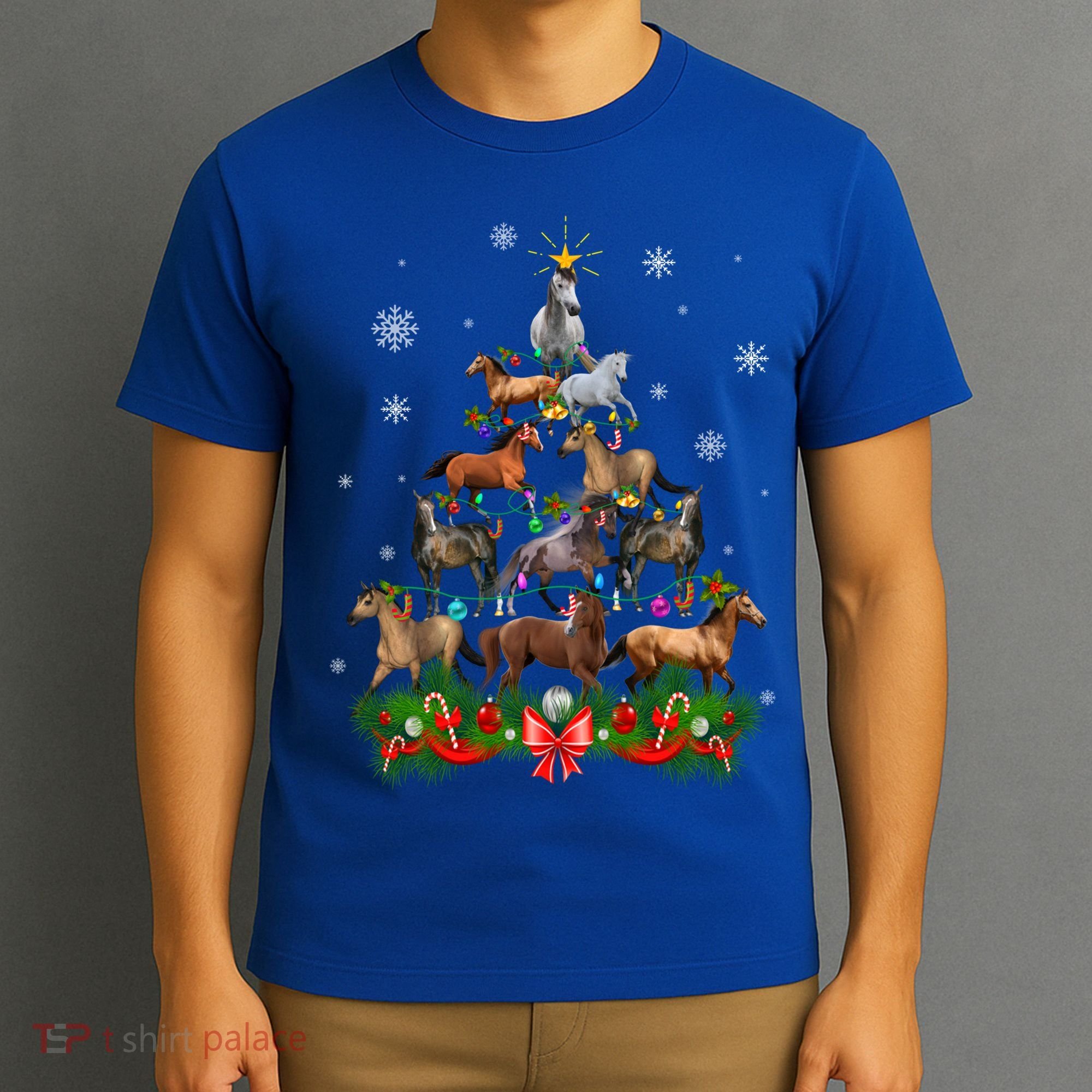 Horses Christmas Tree Lights Funny Horse Lovers Xmas Gift T-Shirt