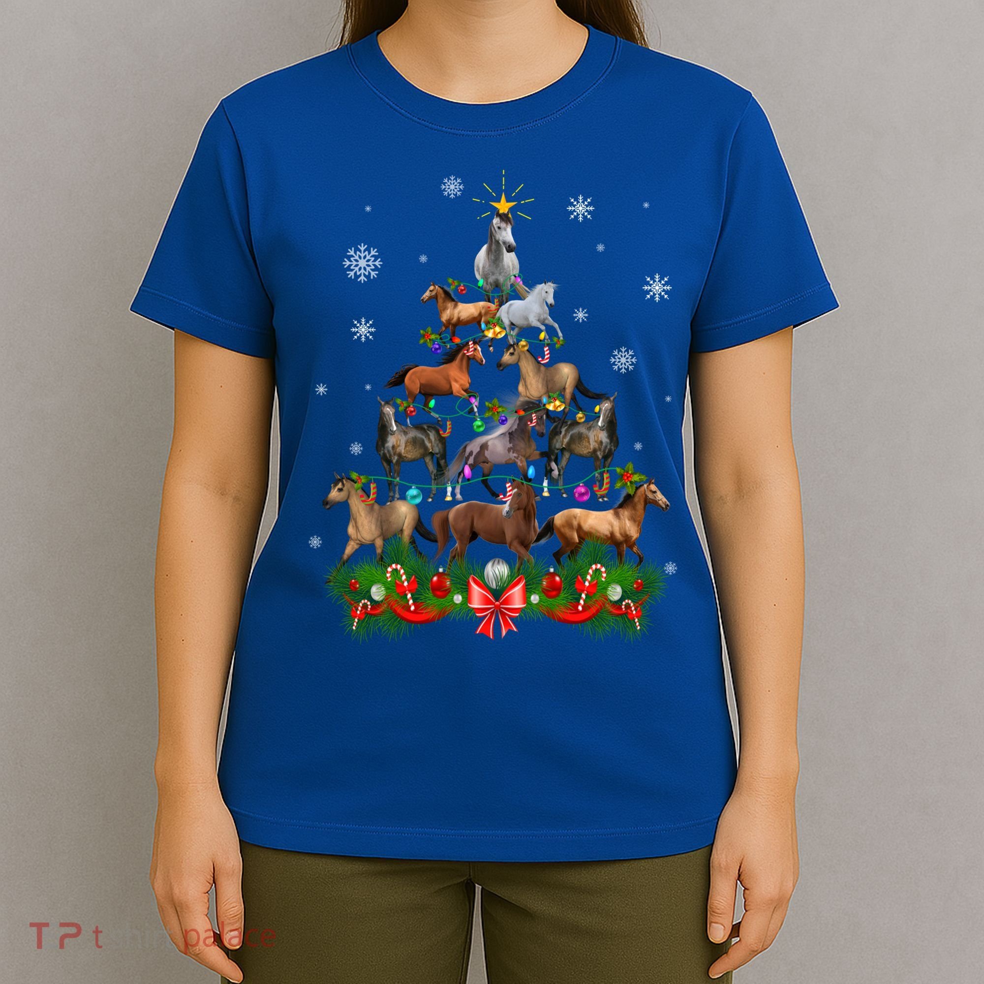 Horses Christmas Tree Lights Funny Horse Lovers Xmas Gift T-Shirt