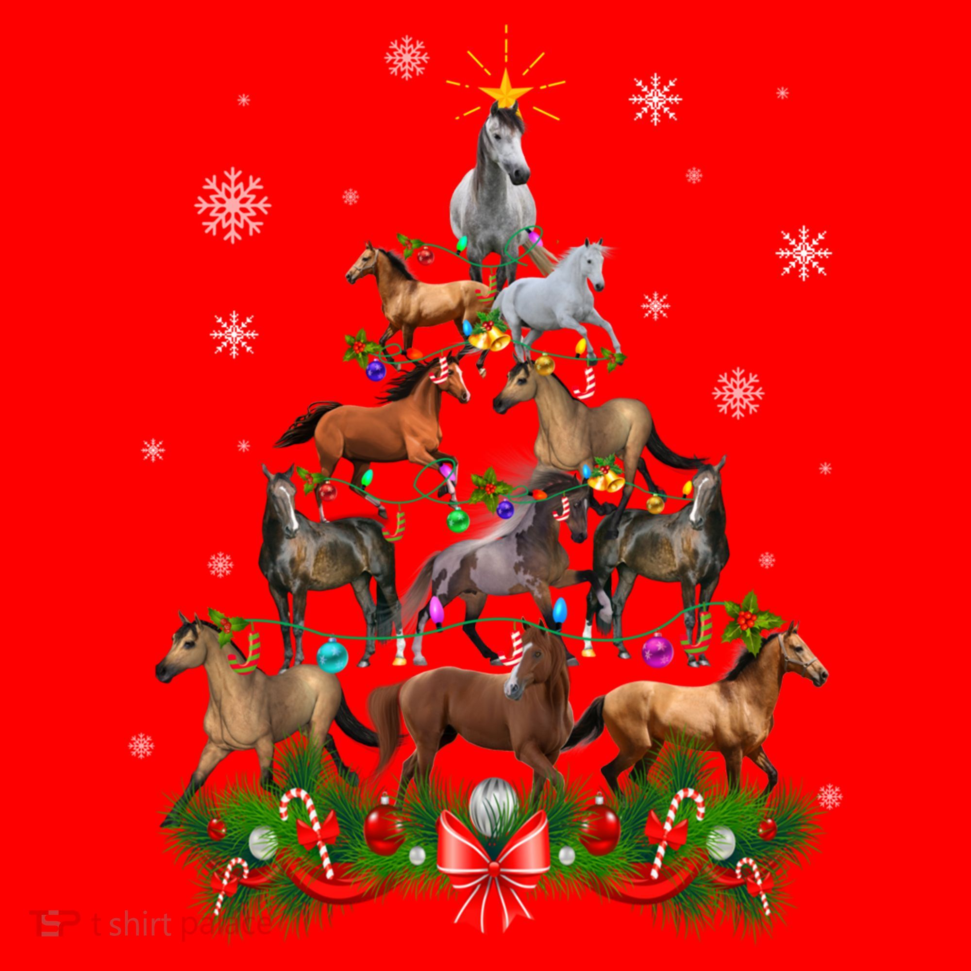 Horses Christmas Tree Lights Funny Horse Lovers Xmas Gift Santa Hat