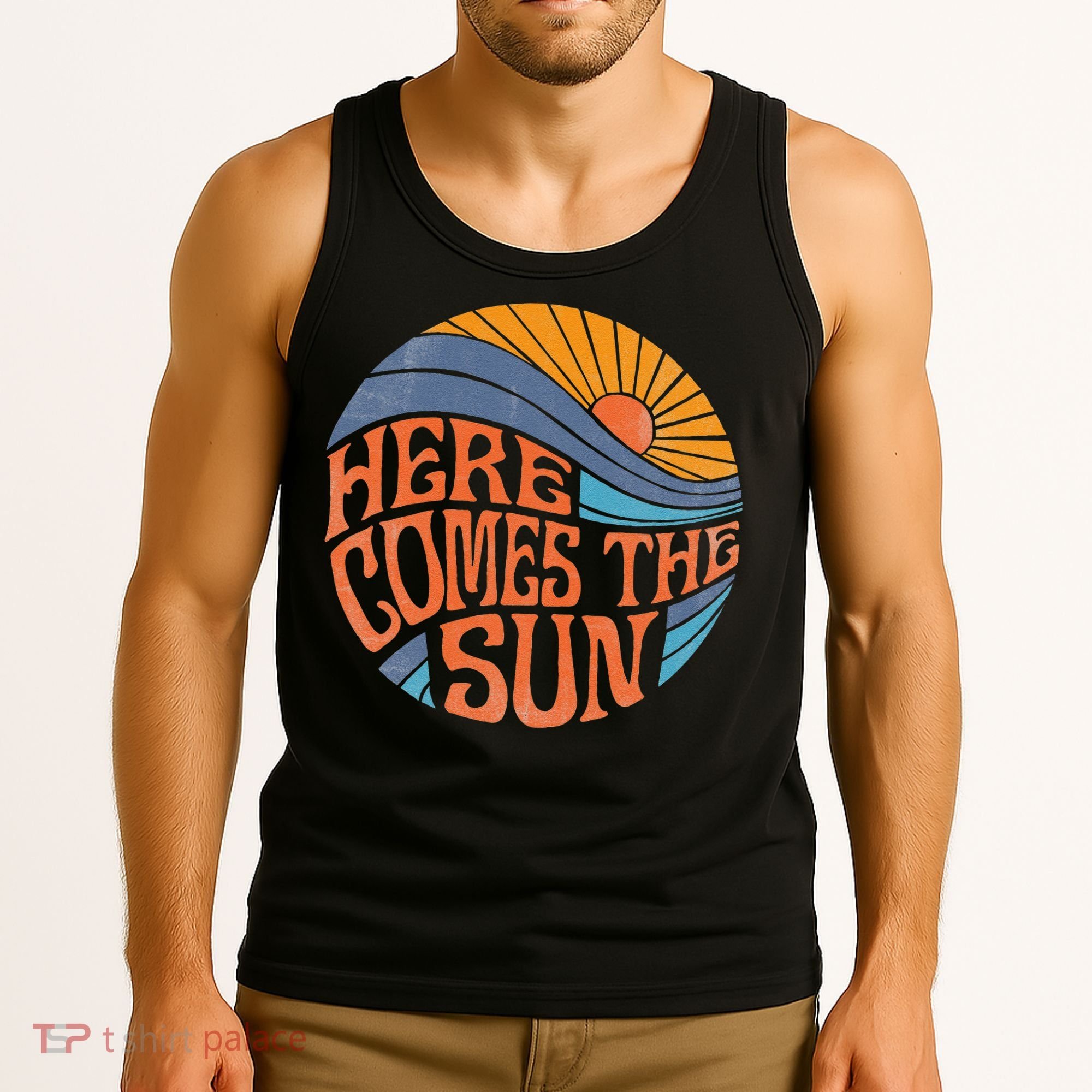 Here Comes The Sun Vintage Retro Sixties Surf Summer Beach Tank Top