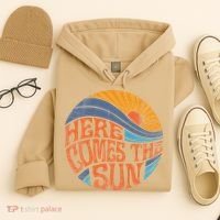 Here Comes The Sun Vintage Retro Sixties Surf Summer Beach Hoodie thumb 4