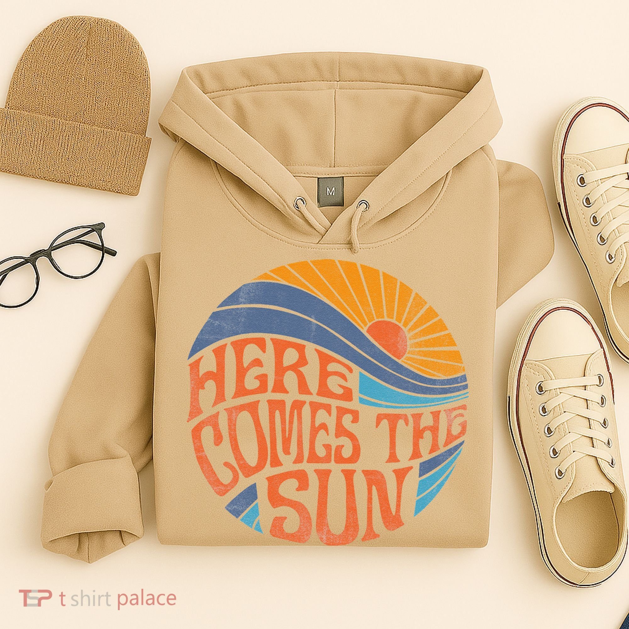 Here Comes The Sun Vintage Retro Sixties Surf Summer Beach Hoodie
