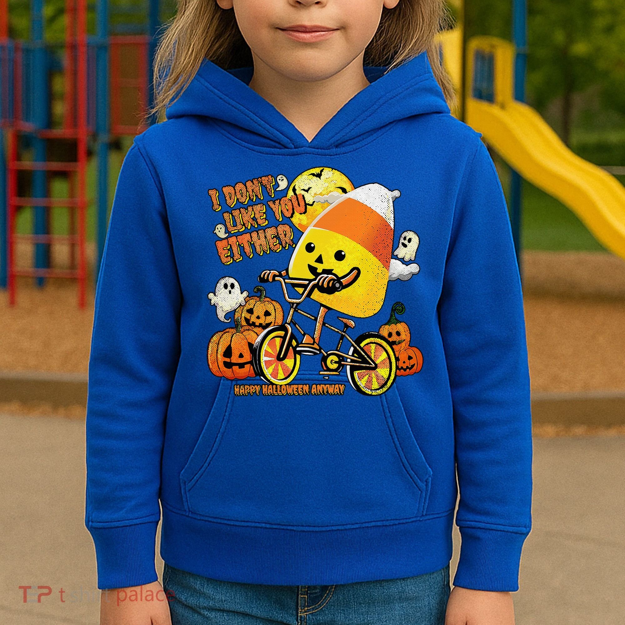 Halloween Costume Team Candy Corn I DonT Like You Either Kids Hoodie