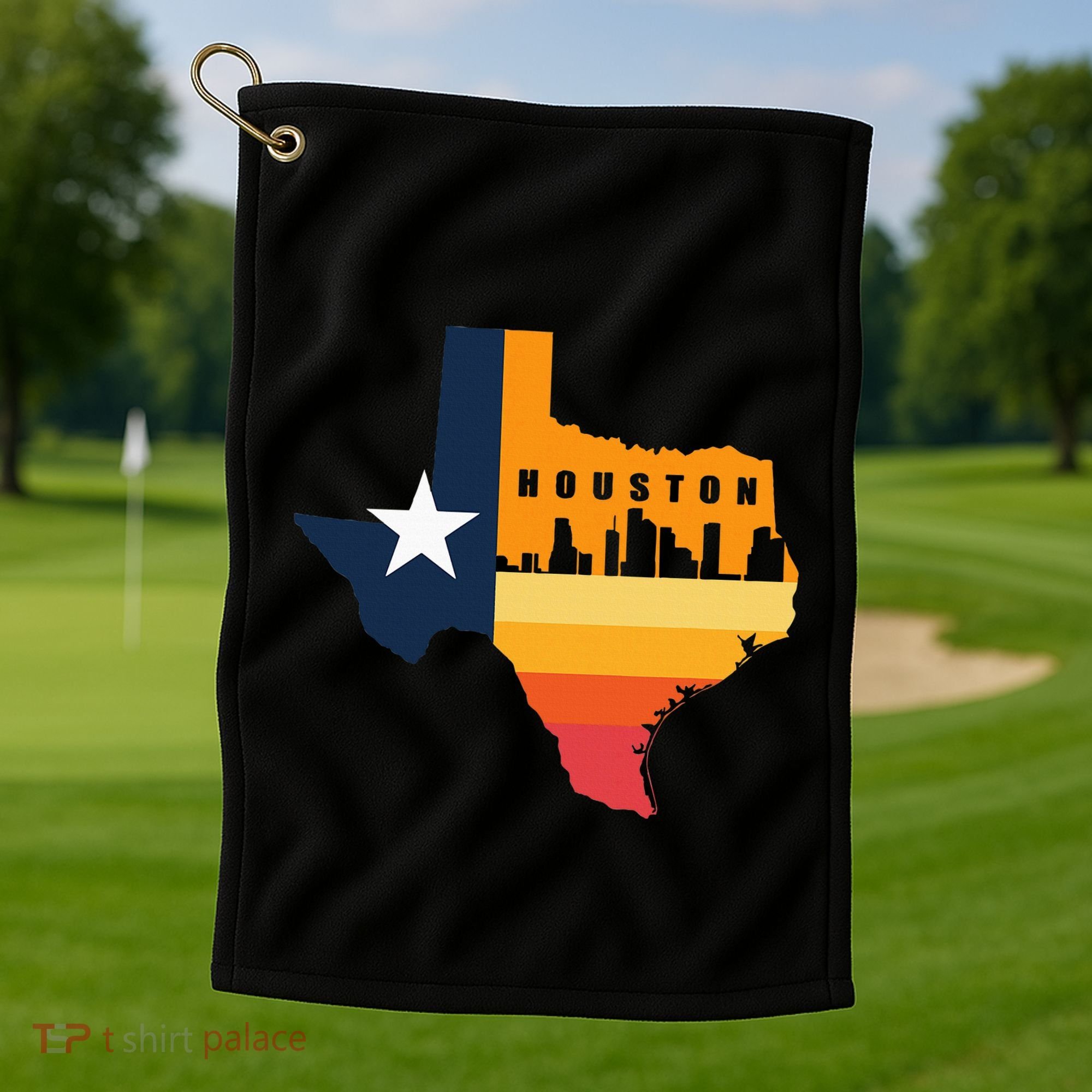 Houston City Texas Map Patriotic Texan Golf Towel