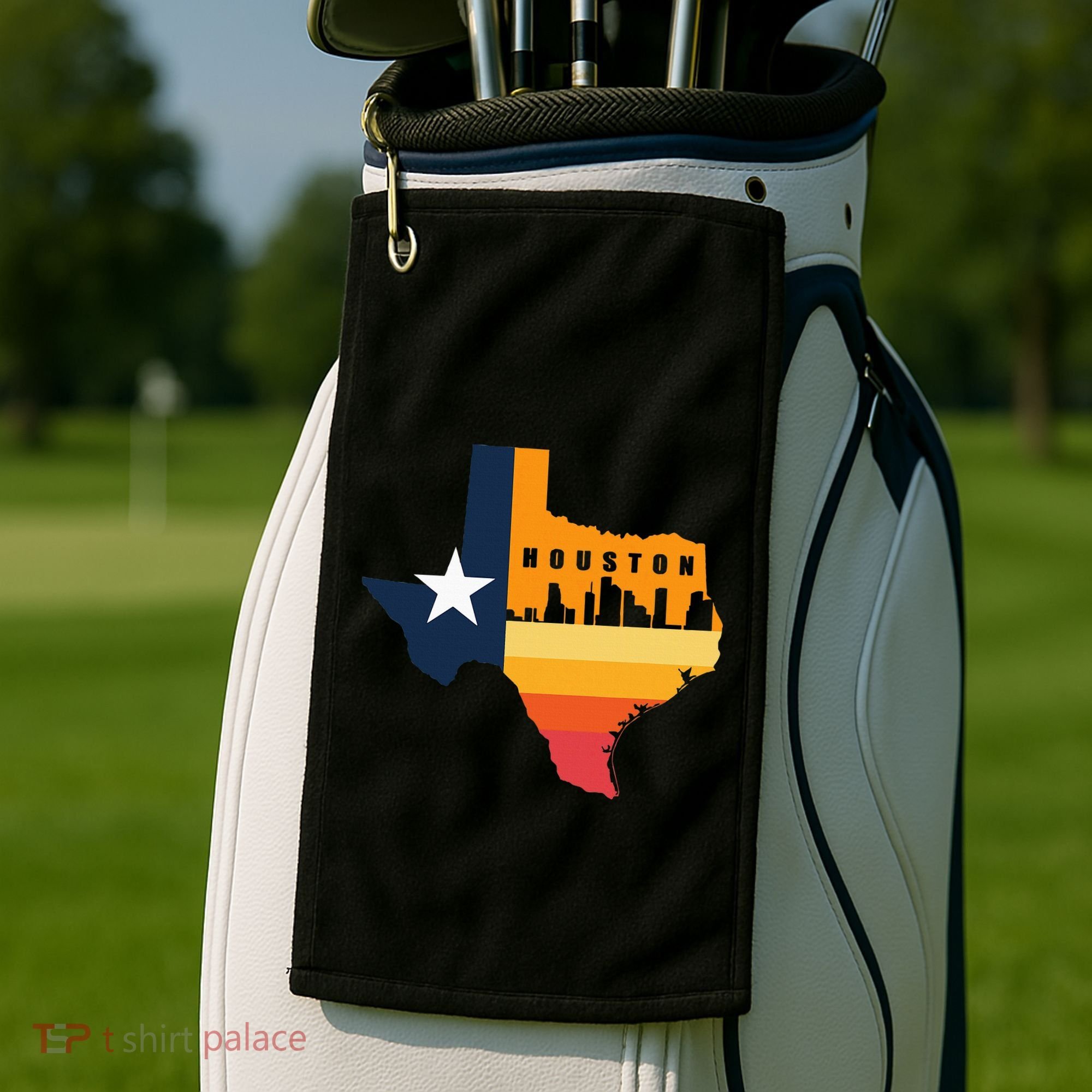Houston City Texas Map Patriotic Texan Golf Towel