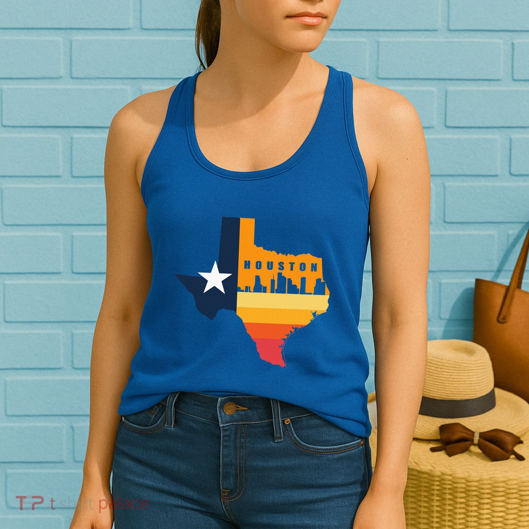 Houston City Texas Map Patriotic Texan Women's Tank Top