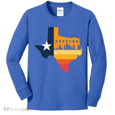 Houston City Texas Map Patriotic Texan Kids Long Sleeve Shirt