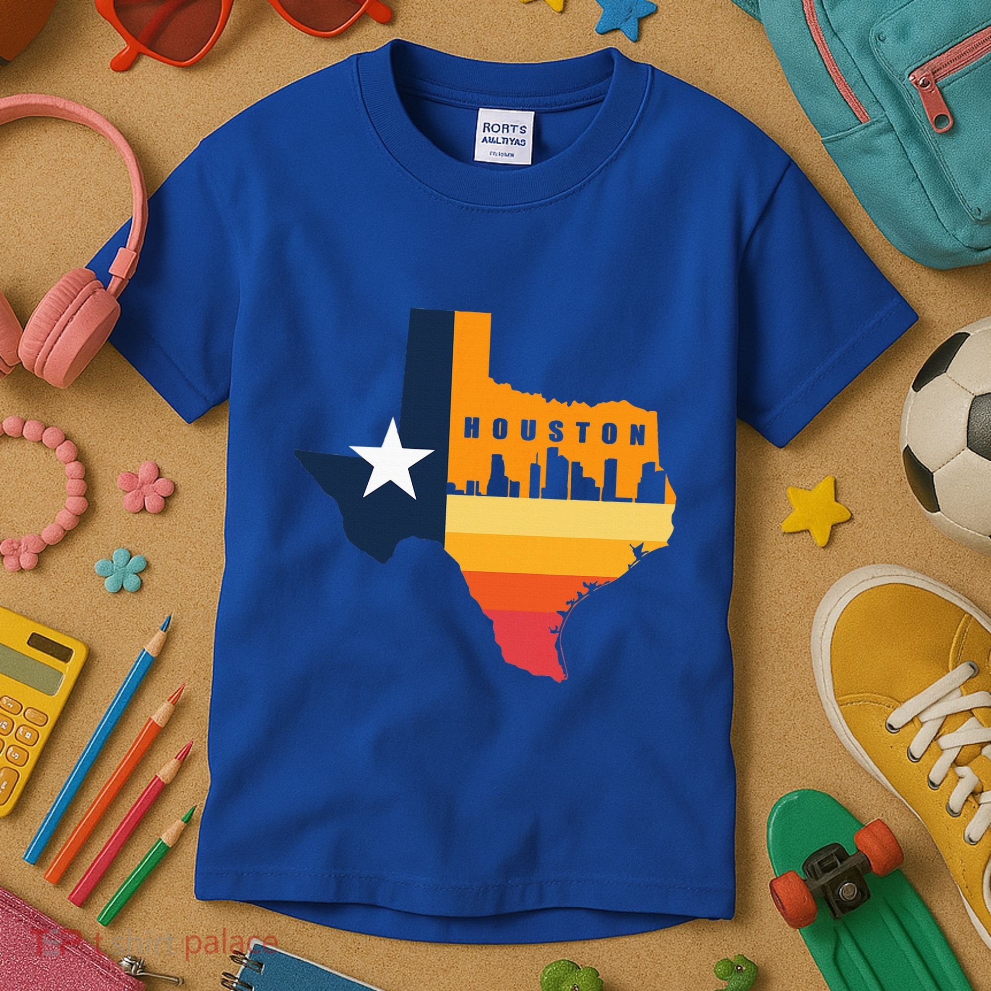 Houston City Texas Map Patriotic Texan Kids T-Shirt