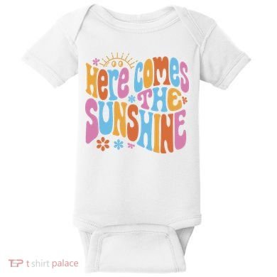 Here Comes The Sunshine Colorful Retro Baby Bodysuit
