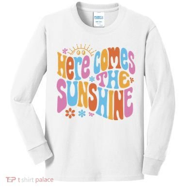Here Comes The Sunshine Colorful Retro Kids Long Sleeve Shirt