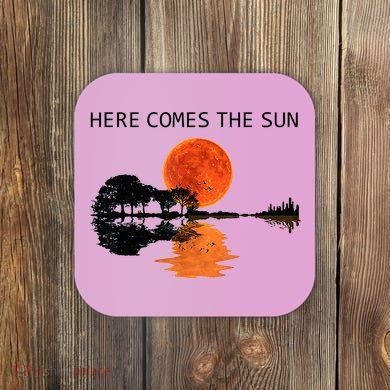 Here Comes The Sun Guitar Shadow Sunset  Coaster