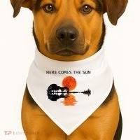 Here Comes The Sun Guitar Shadow Sunset  USA-Made Doggie Bandana thumb 1