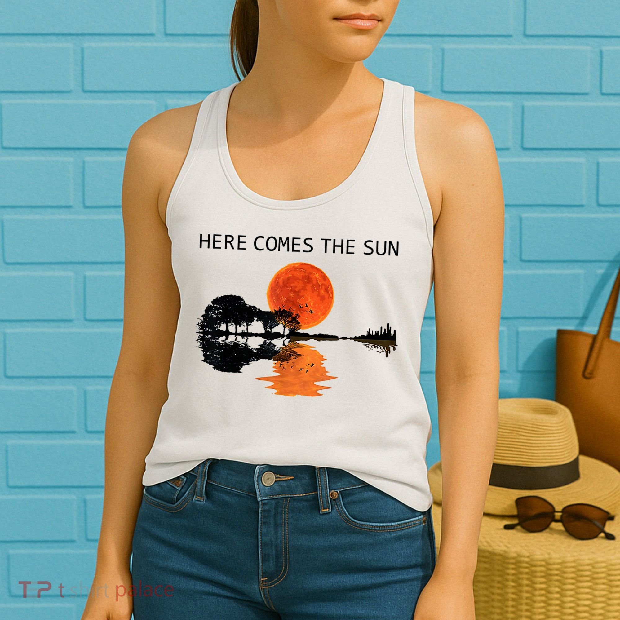 Here Comes The Sun Guitar Shadow Sunset  Women's Tank Top