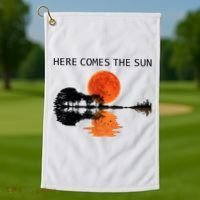 Here Comes The Sun Guitar Shadow Sunset  Golf Towel thumb 1
