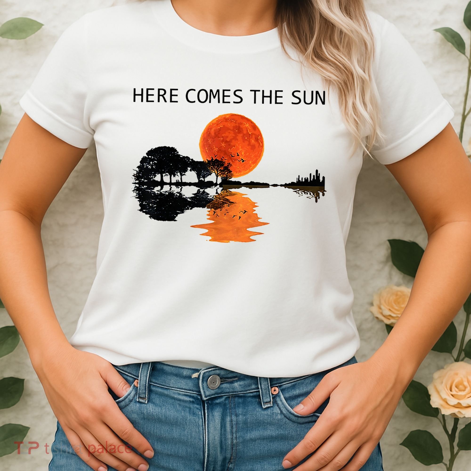 Here Comes The Sun Guitar Shadow Sunset  Women's T-Shirt
