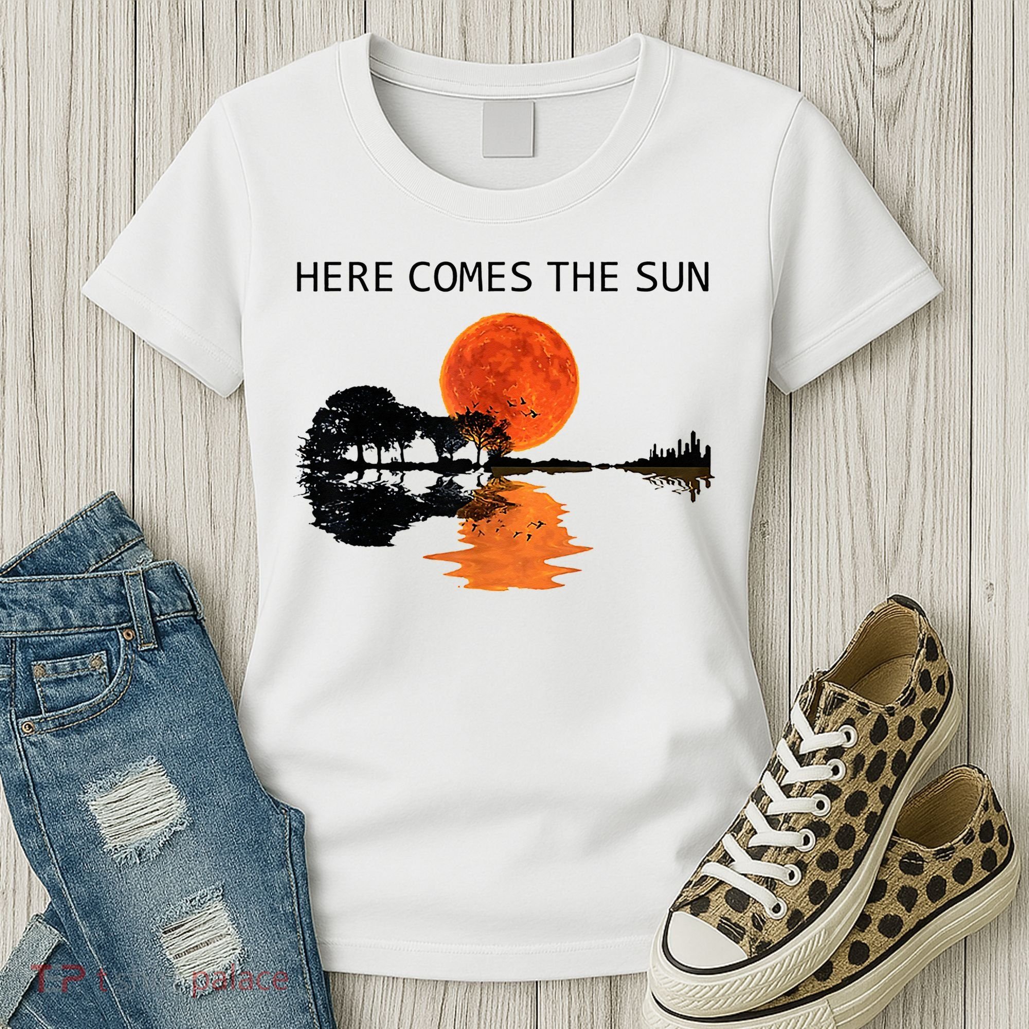 Here Comes The Sun Guitar Shadow Sunset  Women's T-Shirt