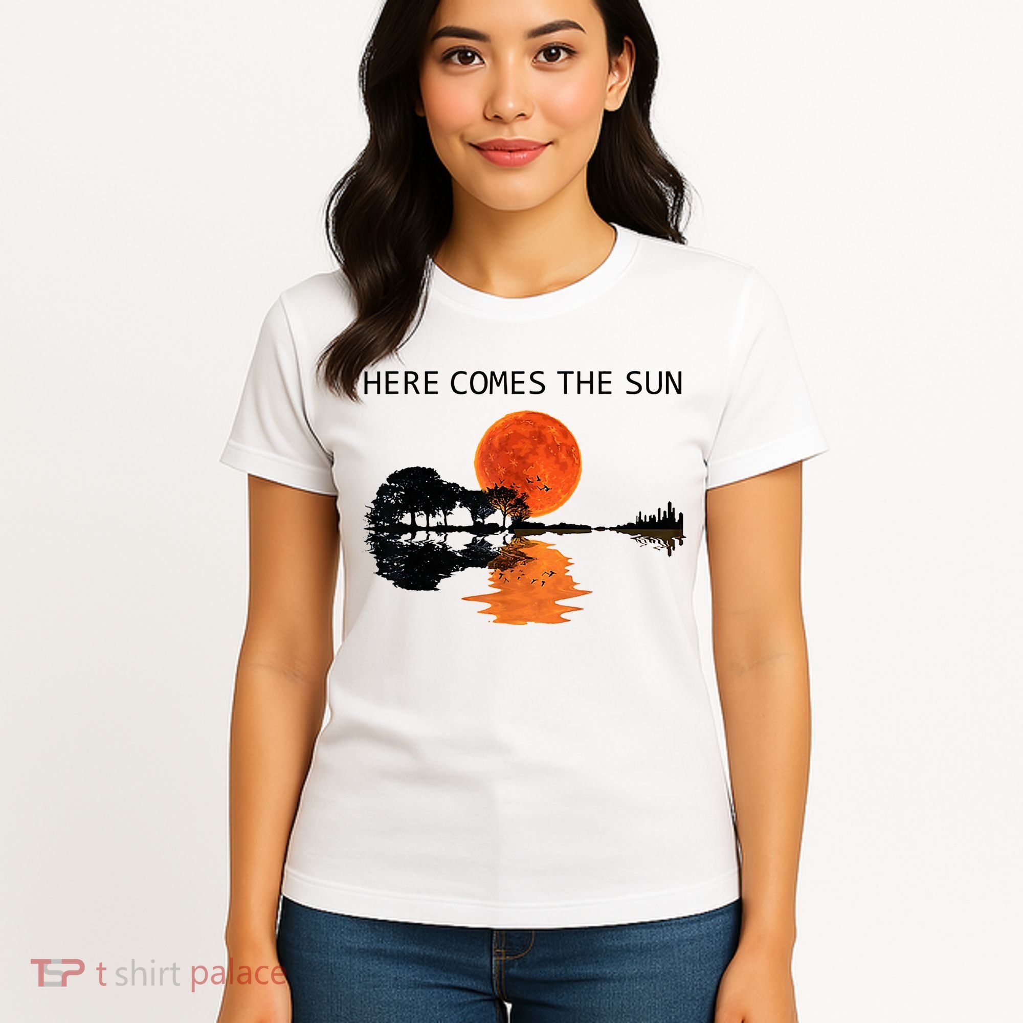 Here Comes The Sun Guitar Shadow Sunset  Women's T-Shirt