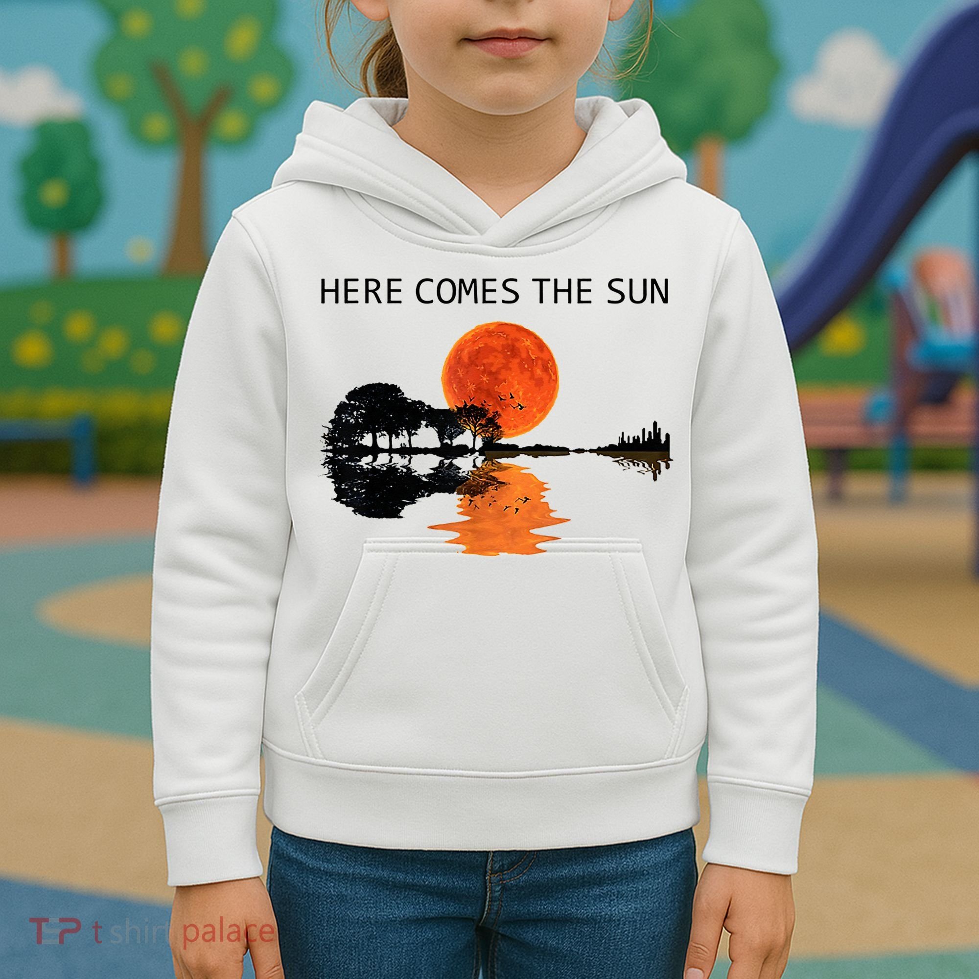 Here Comes The Sun Guitar Shadow Sunset  Kids Hoodie